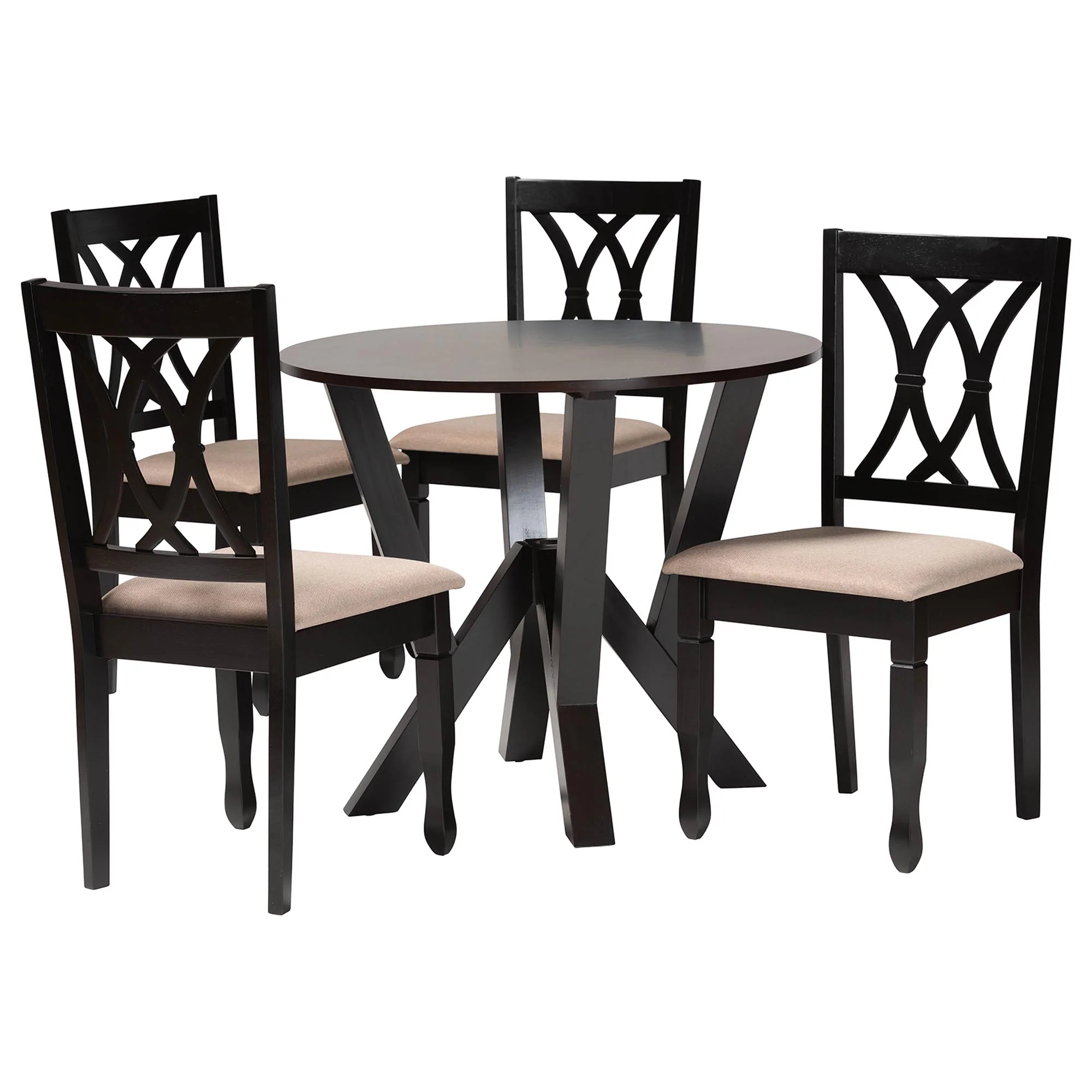 Baxton Studio Irene Modern Sand Fabric and Dark Brown Finished Wood 5-Piece Dining Set - Image 4