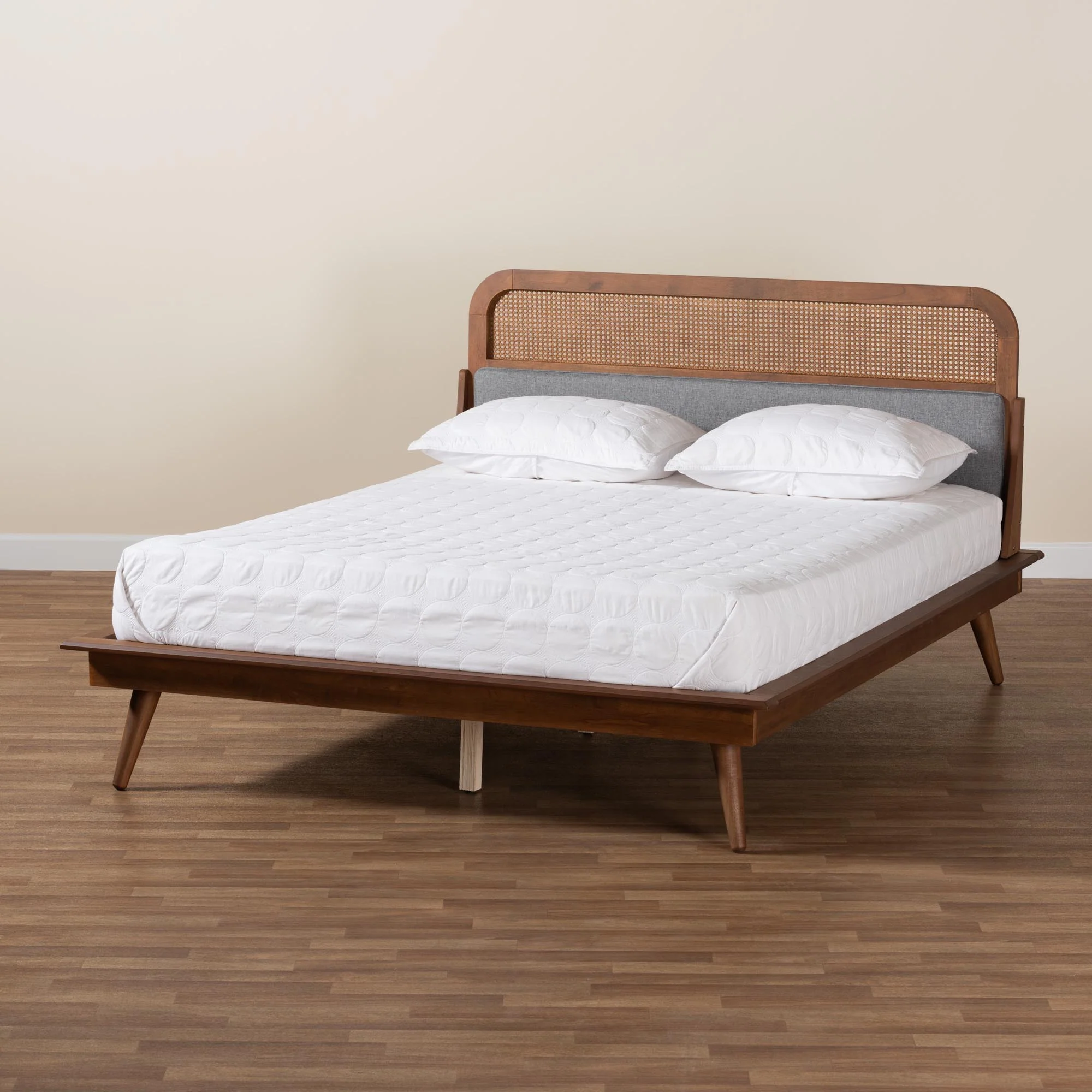 Baxton Studio Irina Mid-Century Modern Grey Fabric and Ash Walnut Finished Wood King Size Platform Bed - Image 10