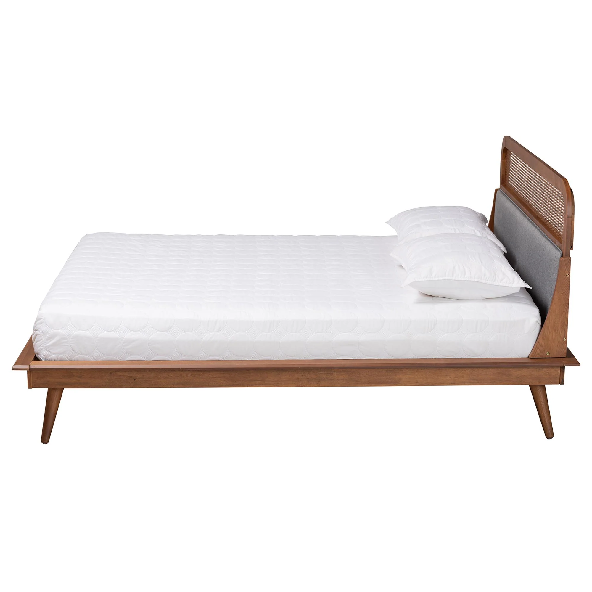 Baxton Studio Irina Mid-Century Modern Grey Fabric and Ash Walnut Finished Wood King Size Platform Bed - Image 3