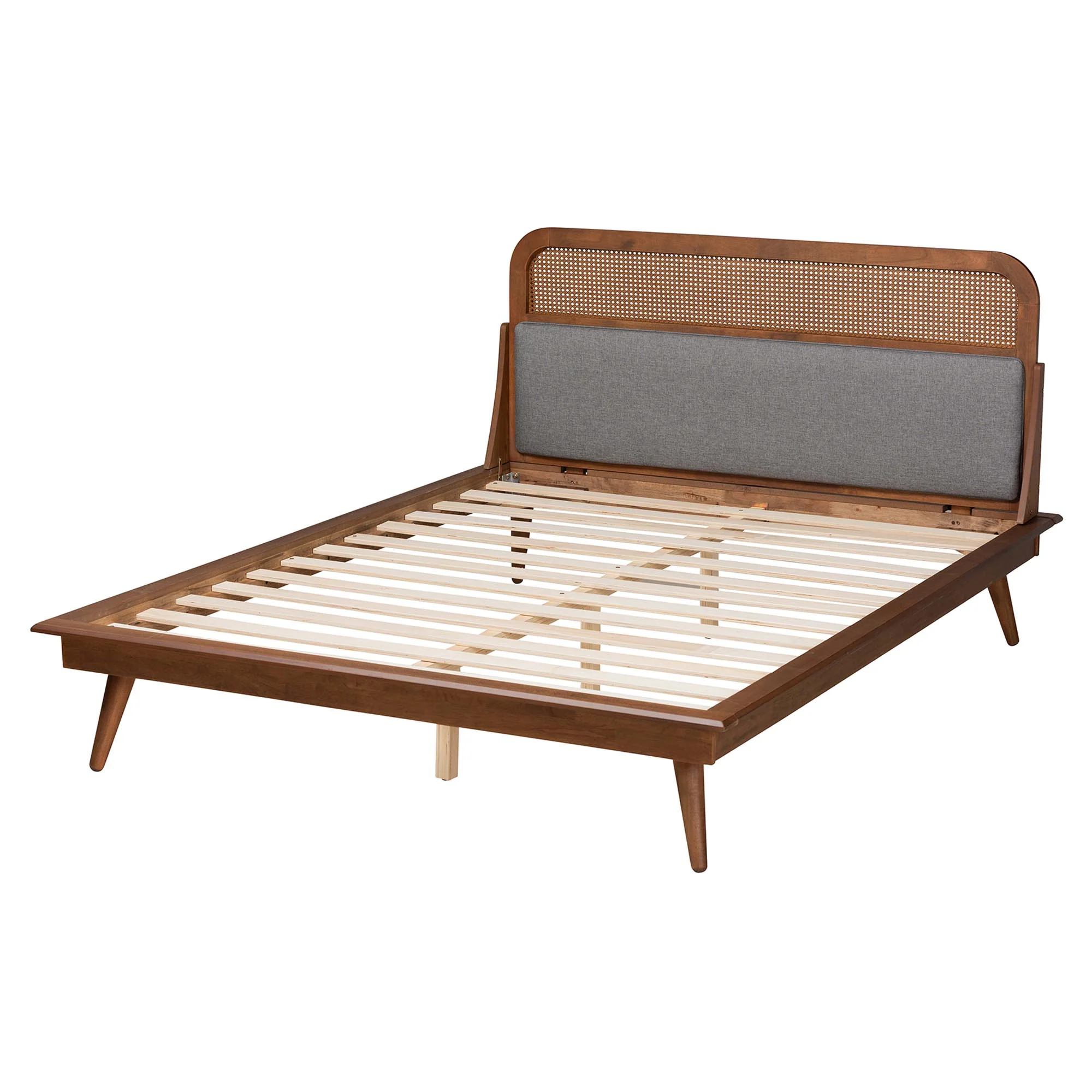 Baxton Studio Irina Mid-Century Modern Grey Fabric and Ash Walnut Finished Wood King Size Platform Bed - Image 4