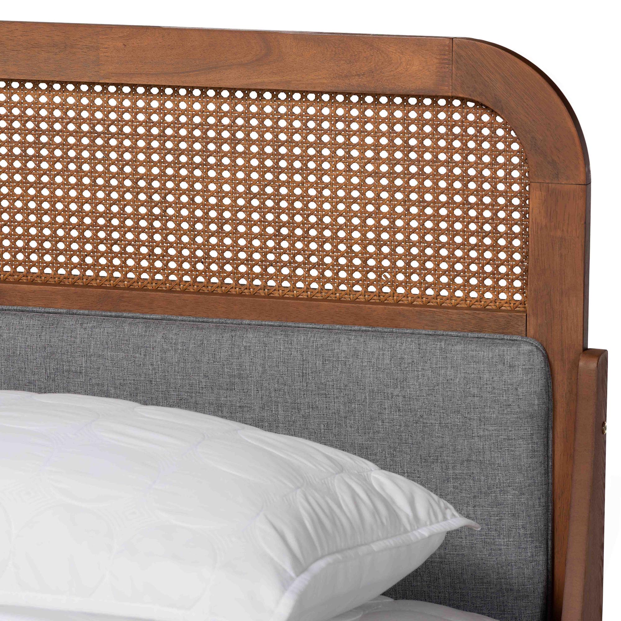 Baxton Studio Irina Mid-Century Modern Grey Fabric and Ash Walnut Finished Wood King Size Platform Bed - Image 5