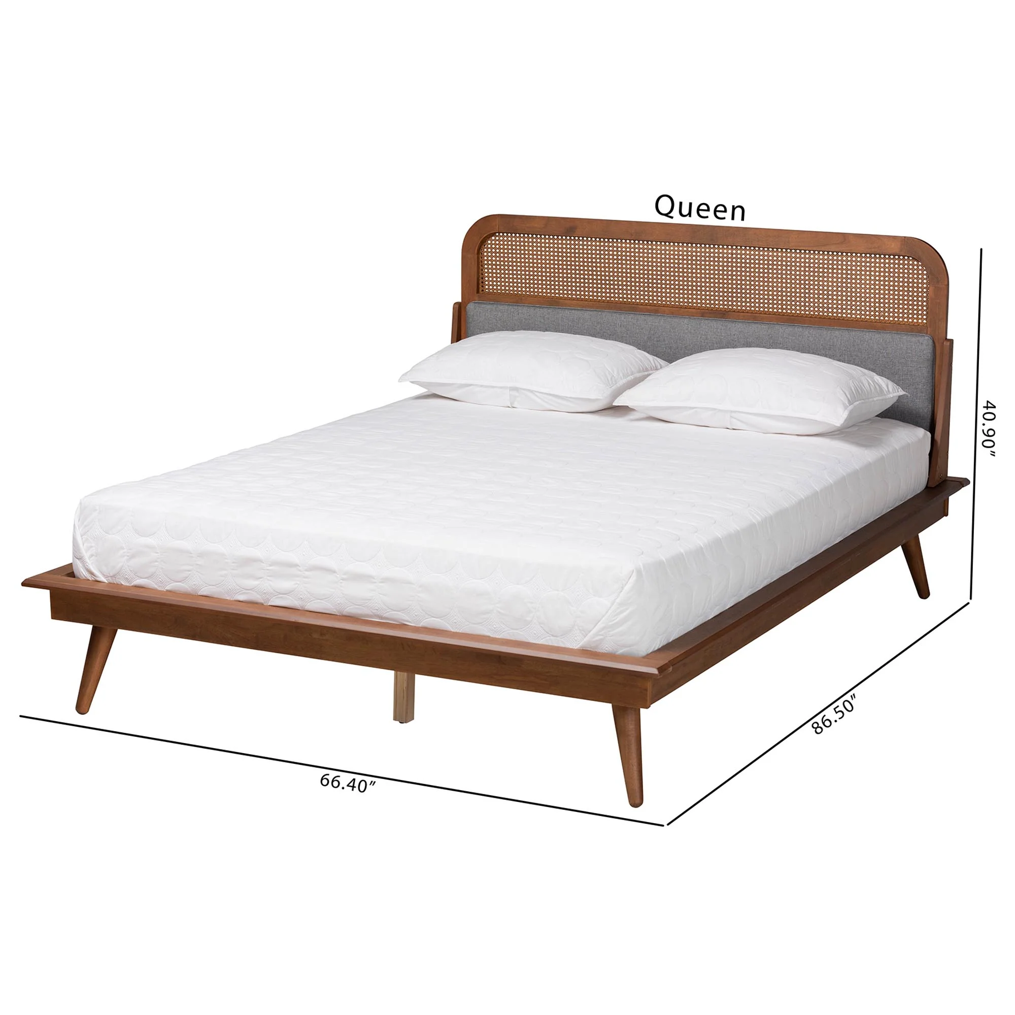 Baxton Studio Irina Mid-Century Modern Grey Fabric and Ash Walnut Finished Wood King Size Platform Bed - Image 8