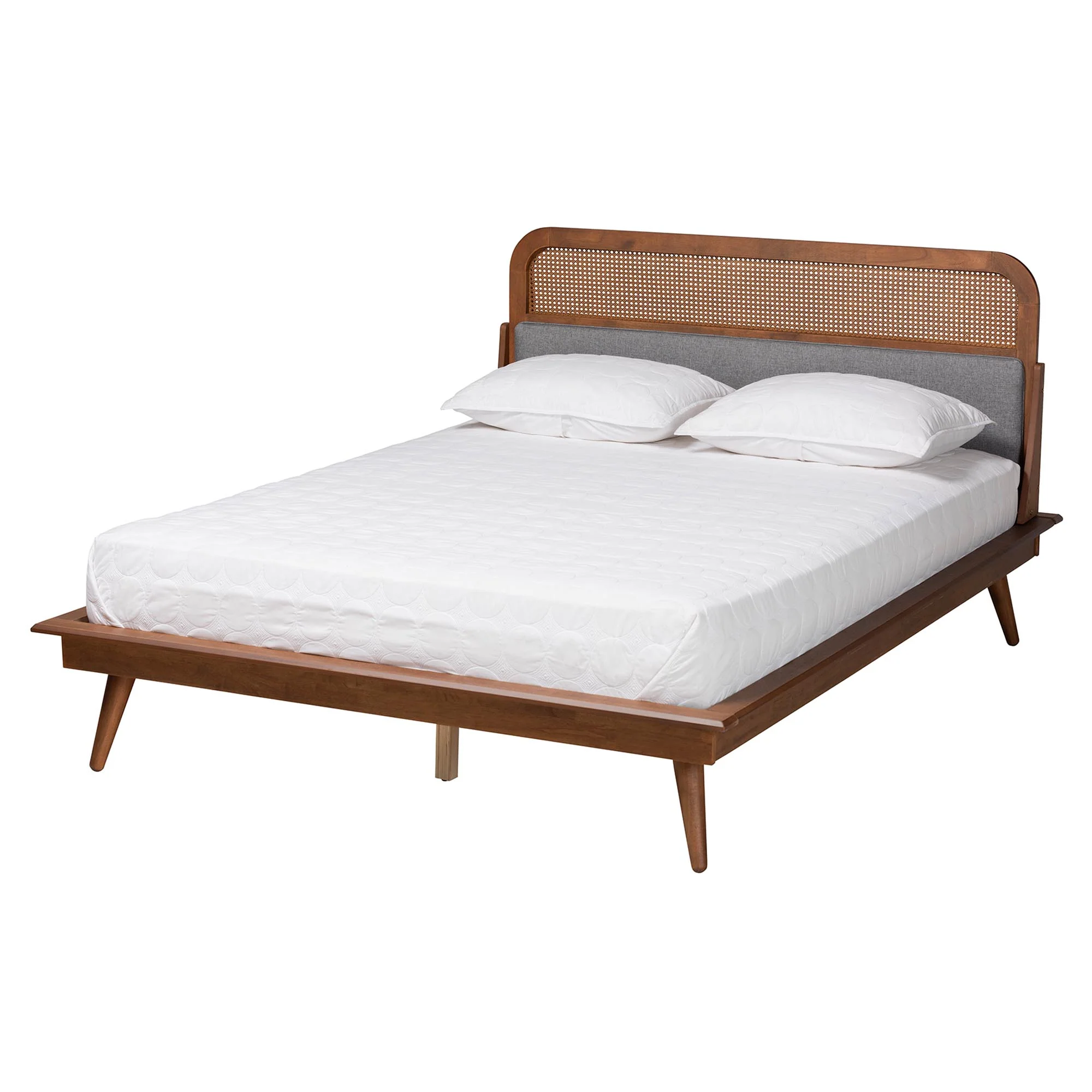 Baxton Studio Irina Mid-Century Modern Grey Fabric and Ash Walnut Finished Wood Queen Size Platform Bed - Image 2