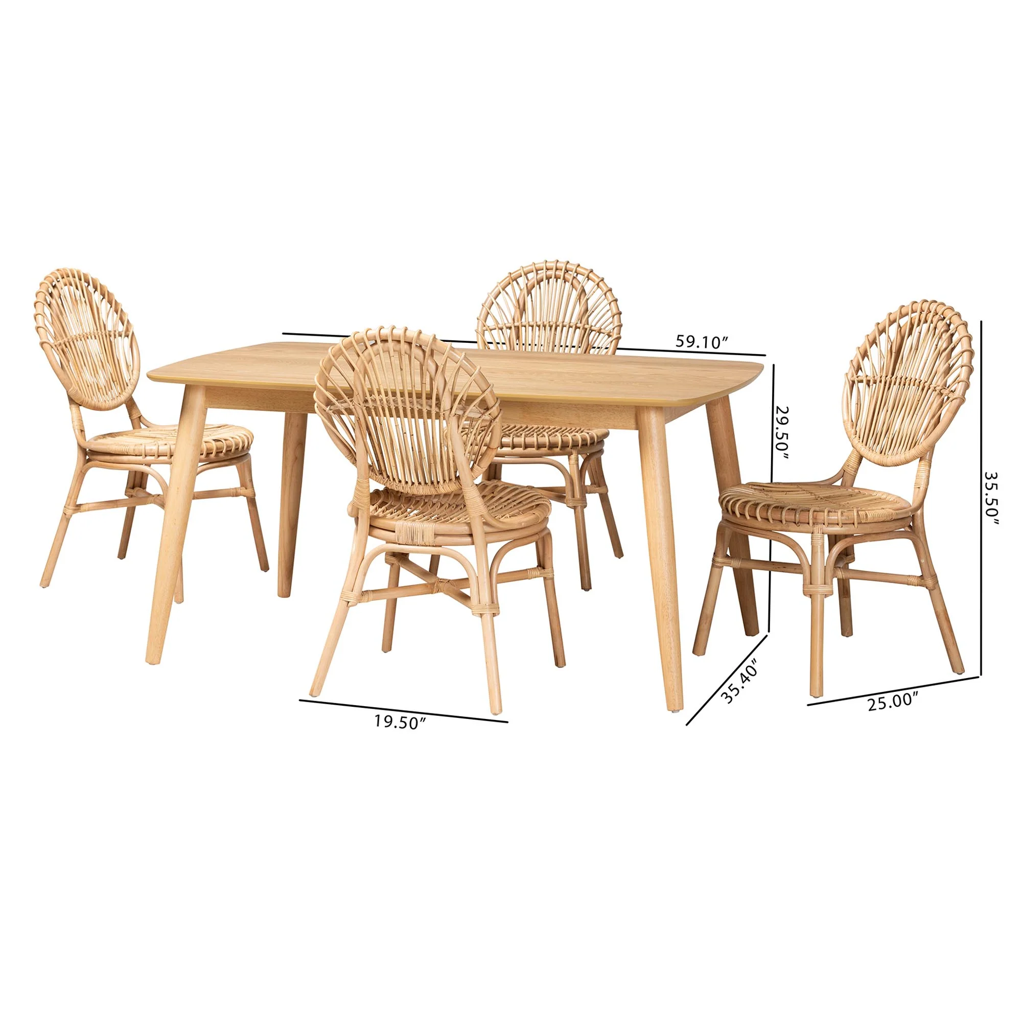 Baxton Studio Iris Modern Bohemian Natural Brown Rattan 5-Piece Dining Set - Image 10