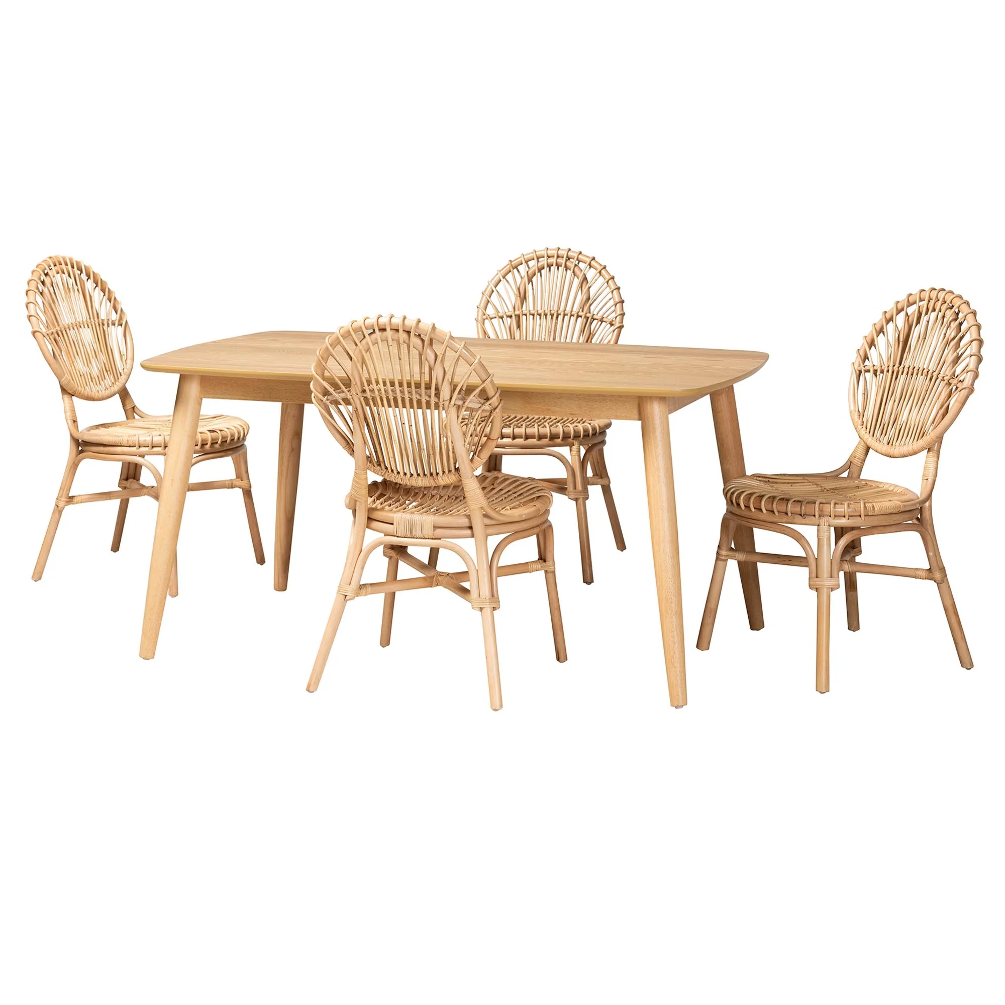 Baxton Studio Iris Modern Bohemian Natural Brown Rattan 5-Piece Dining Set - Image 2