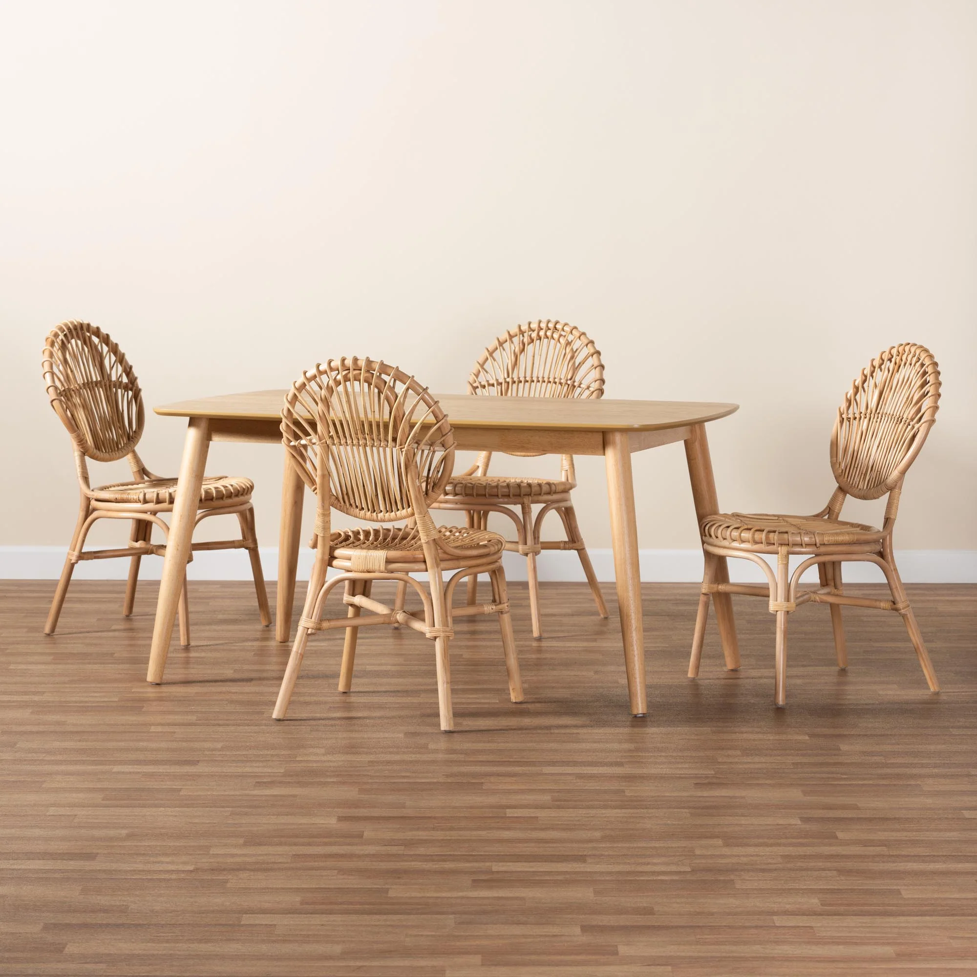 Baxton Studio Iris Modern Bohemian Natural Brown Rattan 5-Piece Dining Set - Image 9