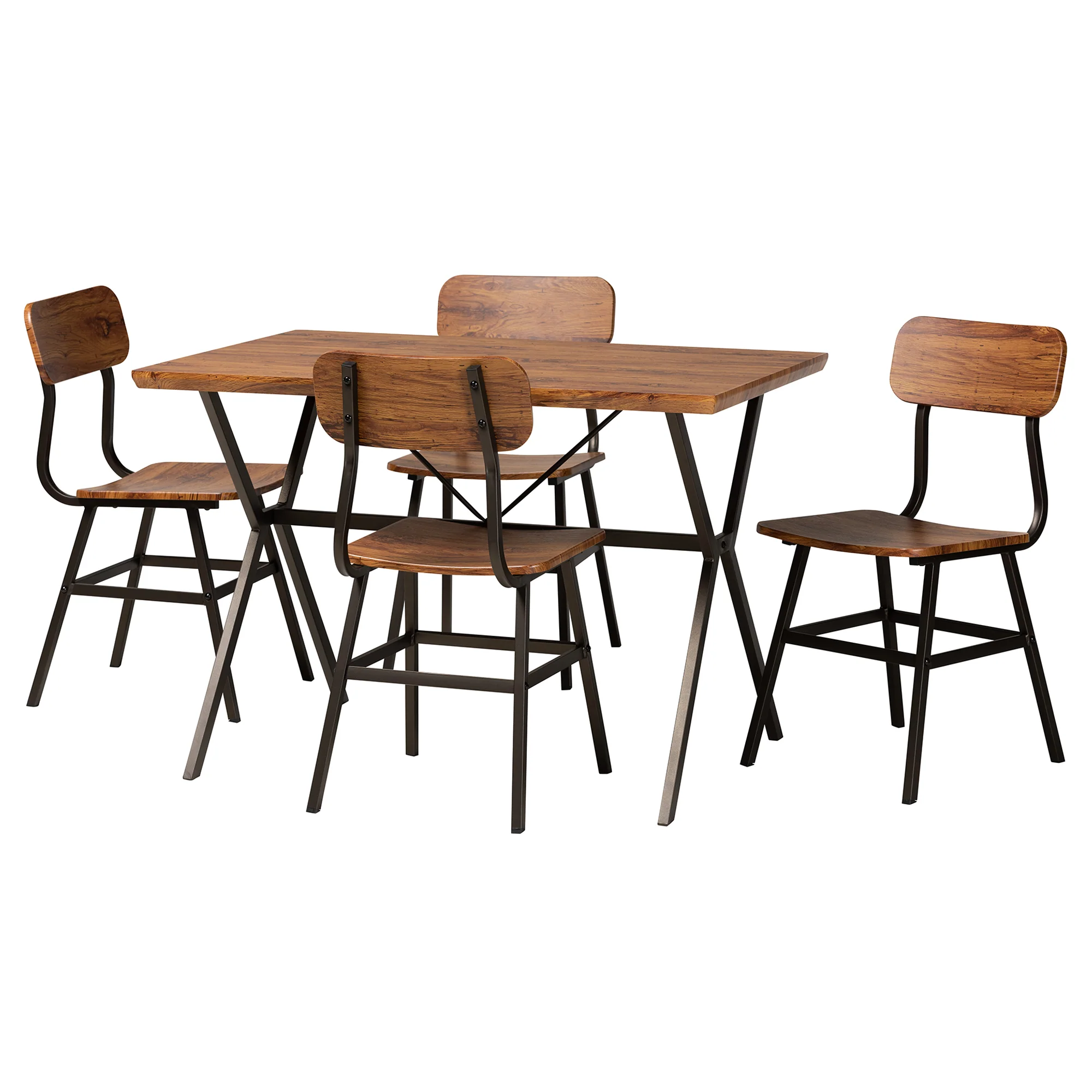 Baxton Studio Irwin Modern Industrial Walnut Brown Finished Wood and Black Metal 5-Piece Dining Set - Image 2