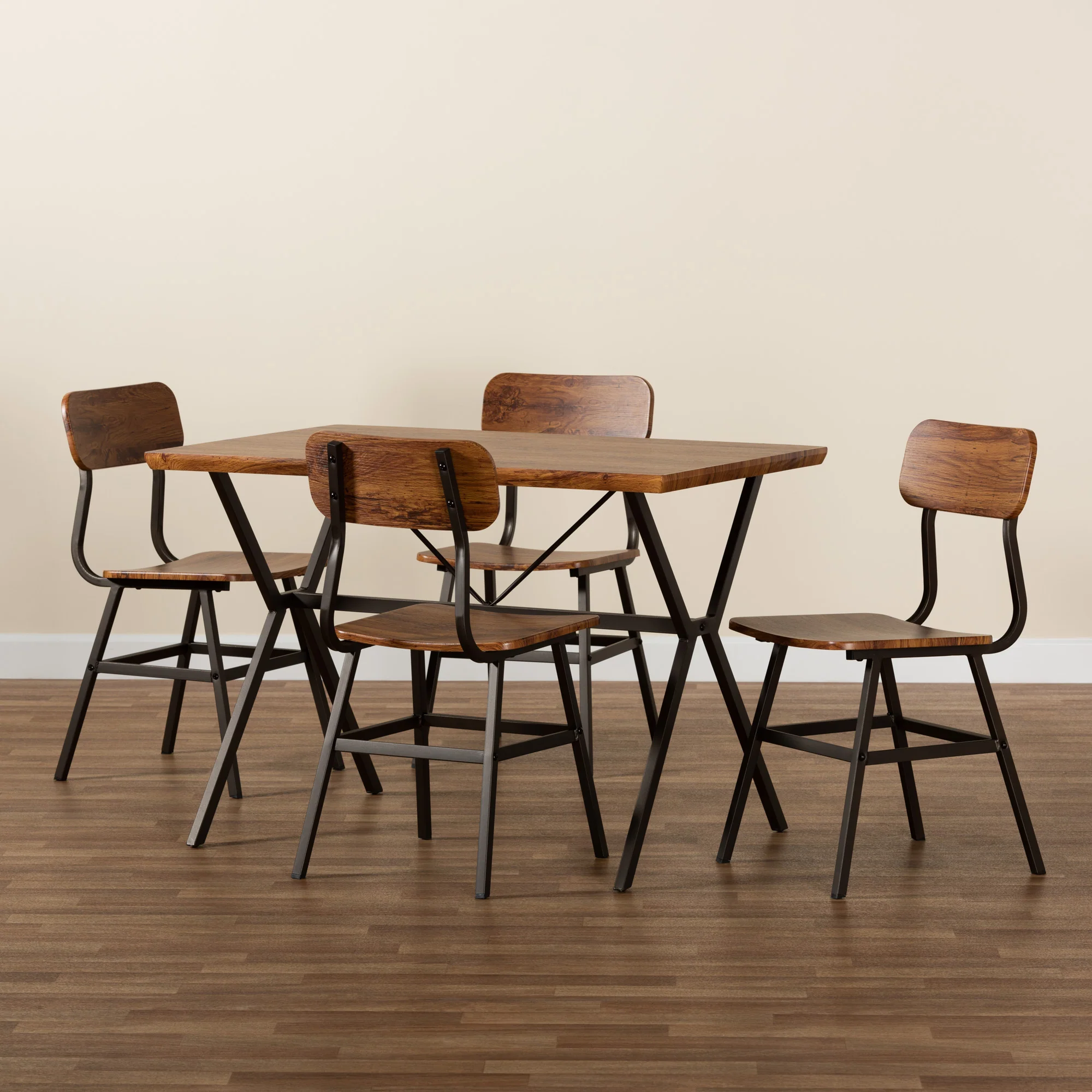 Baxton Studio Irwin Modern Industrial Walnut Brown Finished Wood and Black Metal 5-Piece Dining Set - Image 9