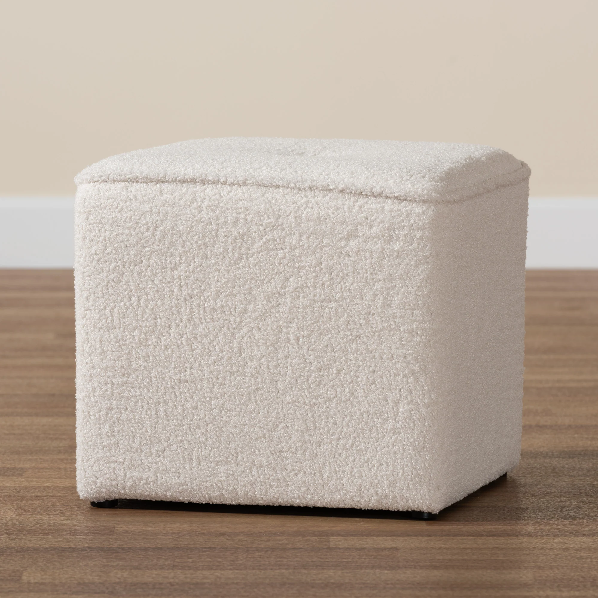 Baxton Studio Isaiah Modern and Contemporary Ivory Boucle Upholstered Ottoman - Image 6