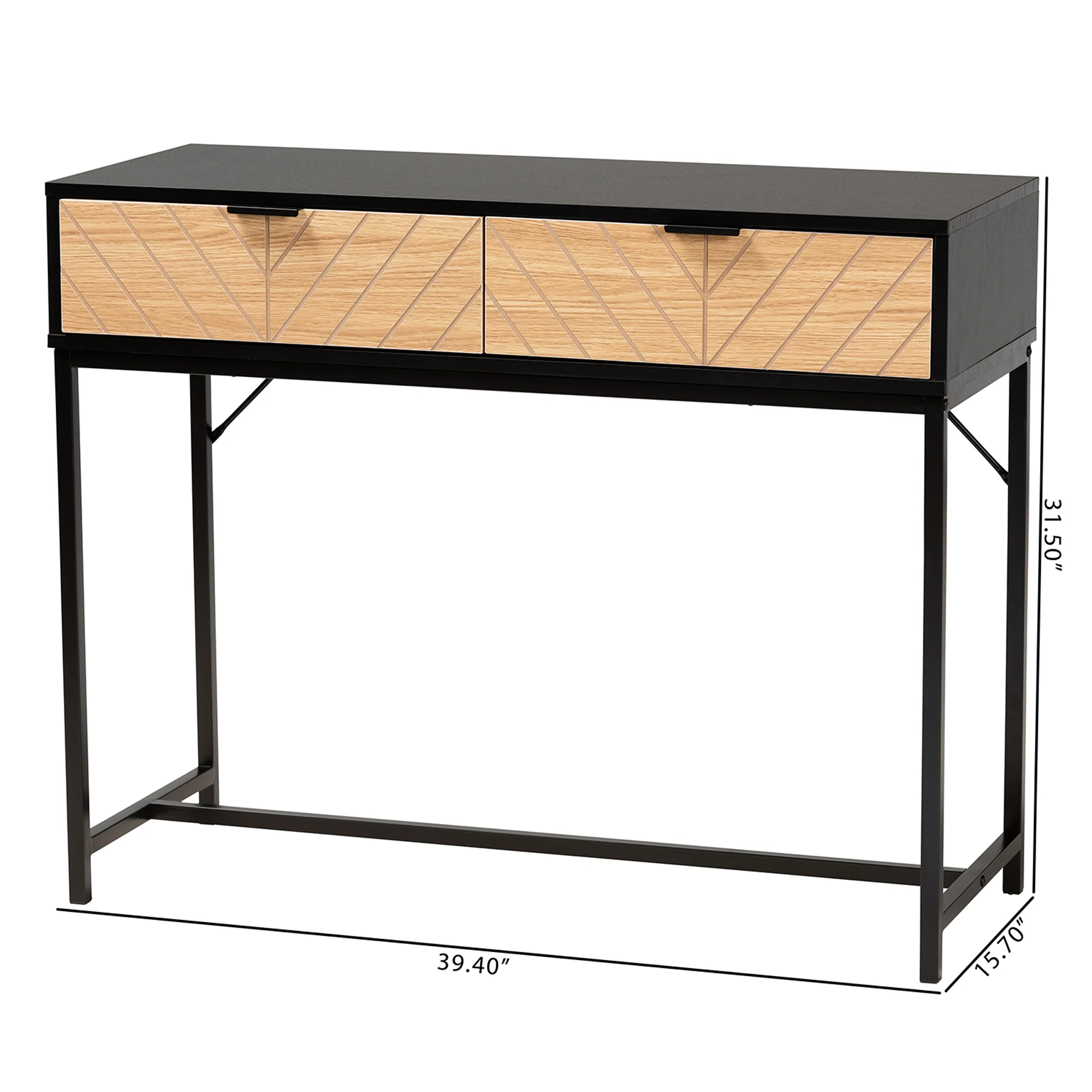 Baxton Studio Jacinth Modern Industrial Two-Tone Black and Natural Brown Finished Wood and Black Metal 2-Drawer Console Table - Image 10