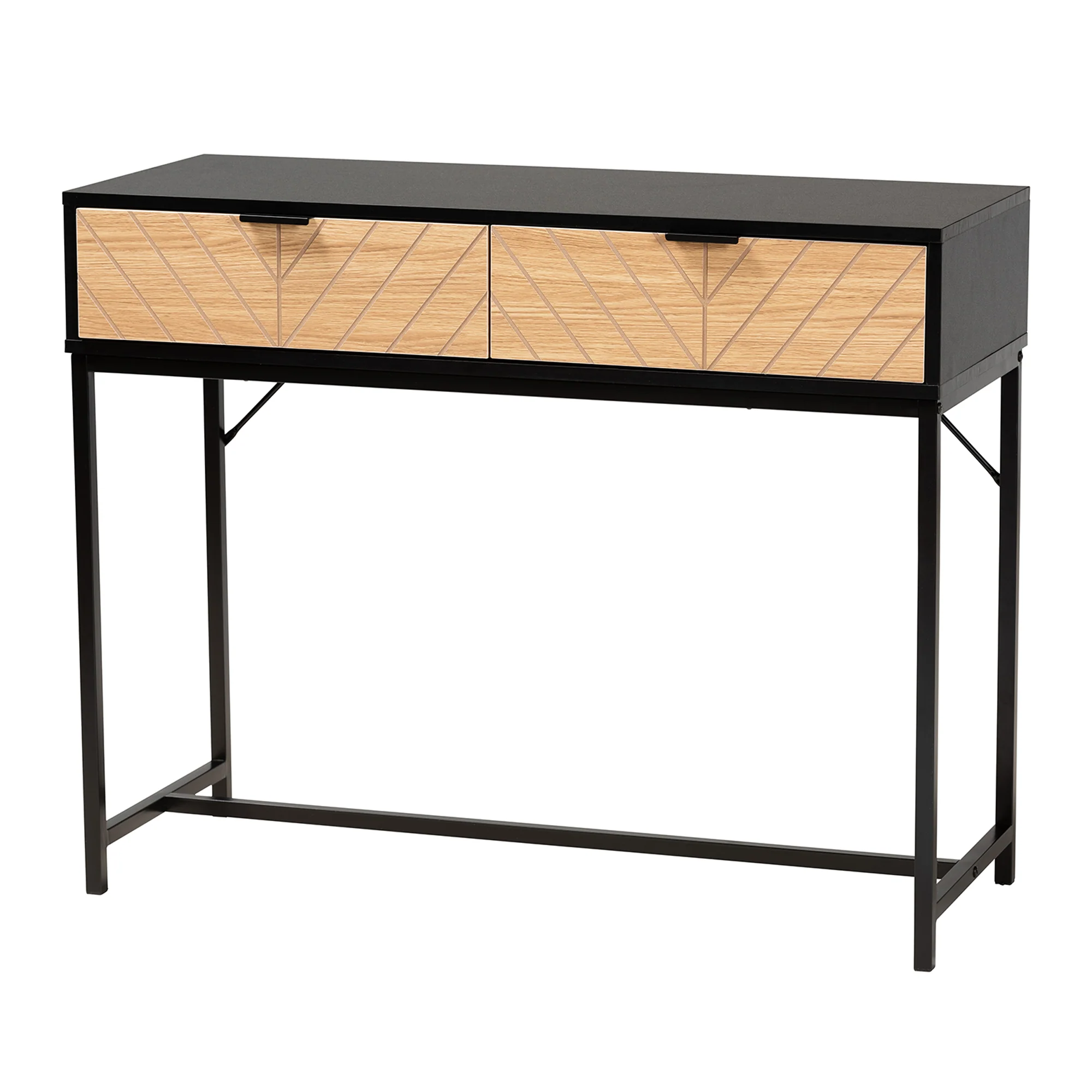 Baxton Studio Jacinth Modern Industrial Two-Tone Black and Natural Brown Finished Wood and Black Metal 2-Drawer Console Table - Image 2