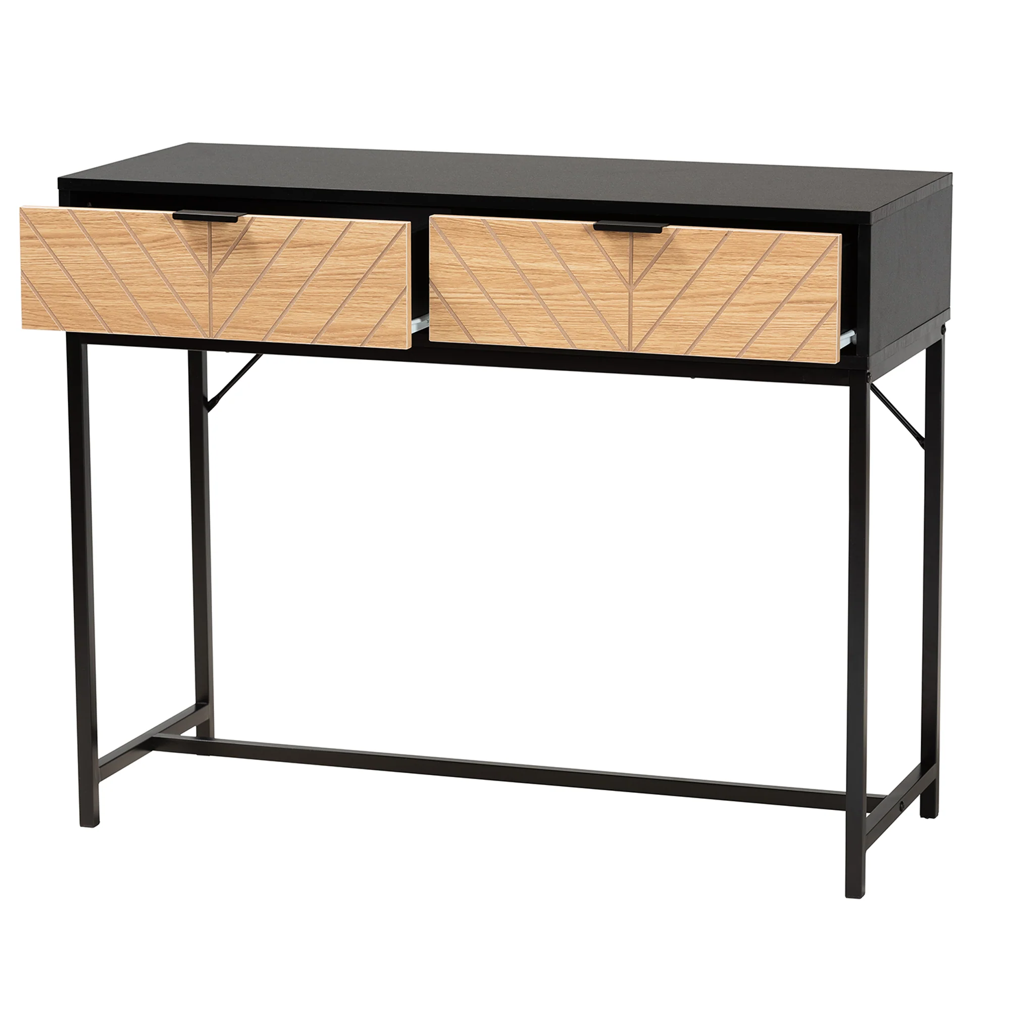 Baxton Studio Jacinth Modern Industrial Two-Tone Black and Natural Brown Finished Wood and Black Metal 2-Drawer Console Table - Image 3