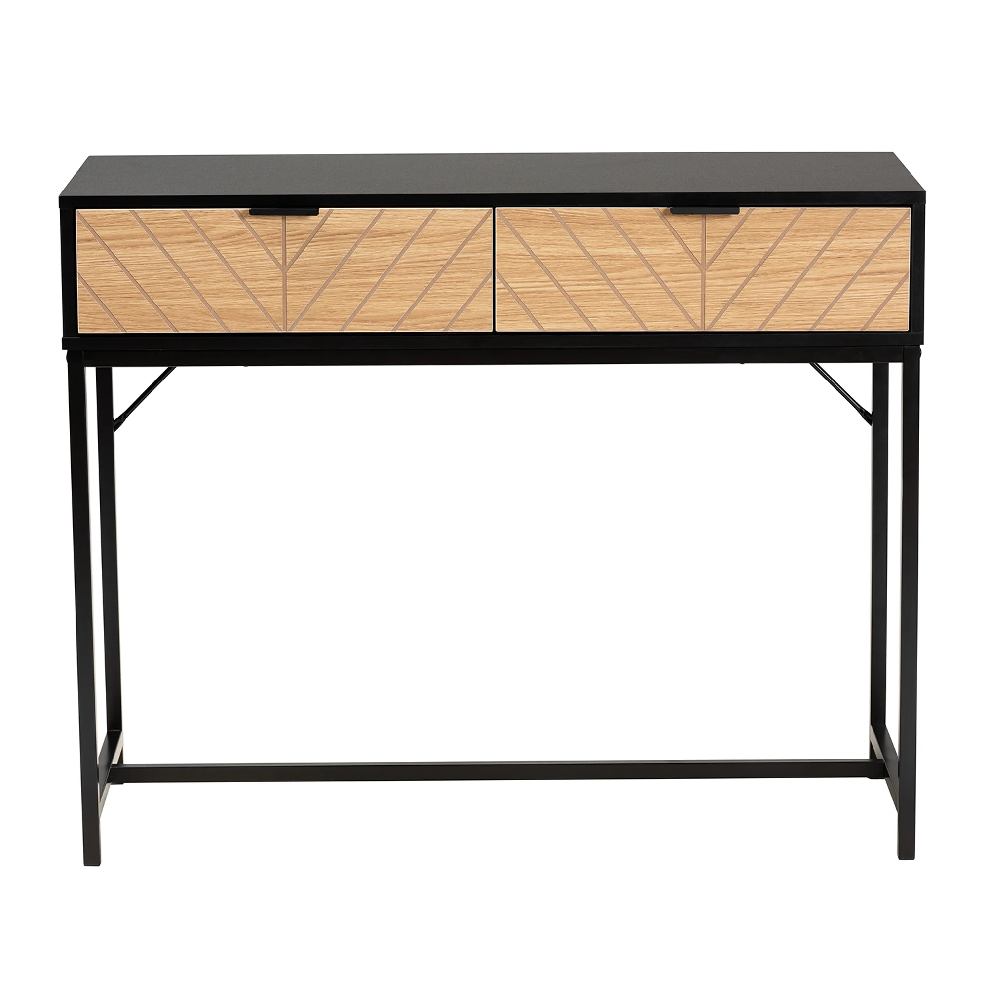 Baxton Studio Jacinth Modern Industrial Two-Tone Black and Natural Brown Finished Wood and Black Metal 2-Drawer Console Table - Image 4