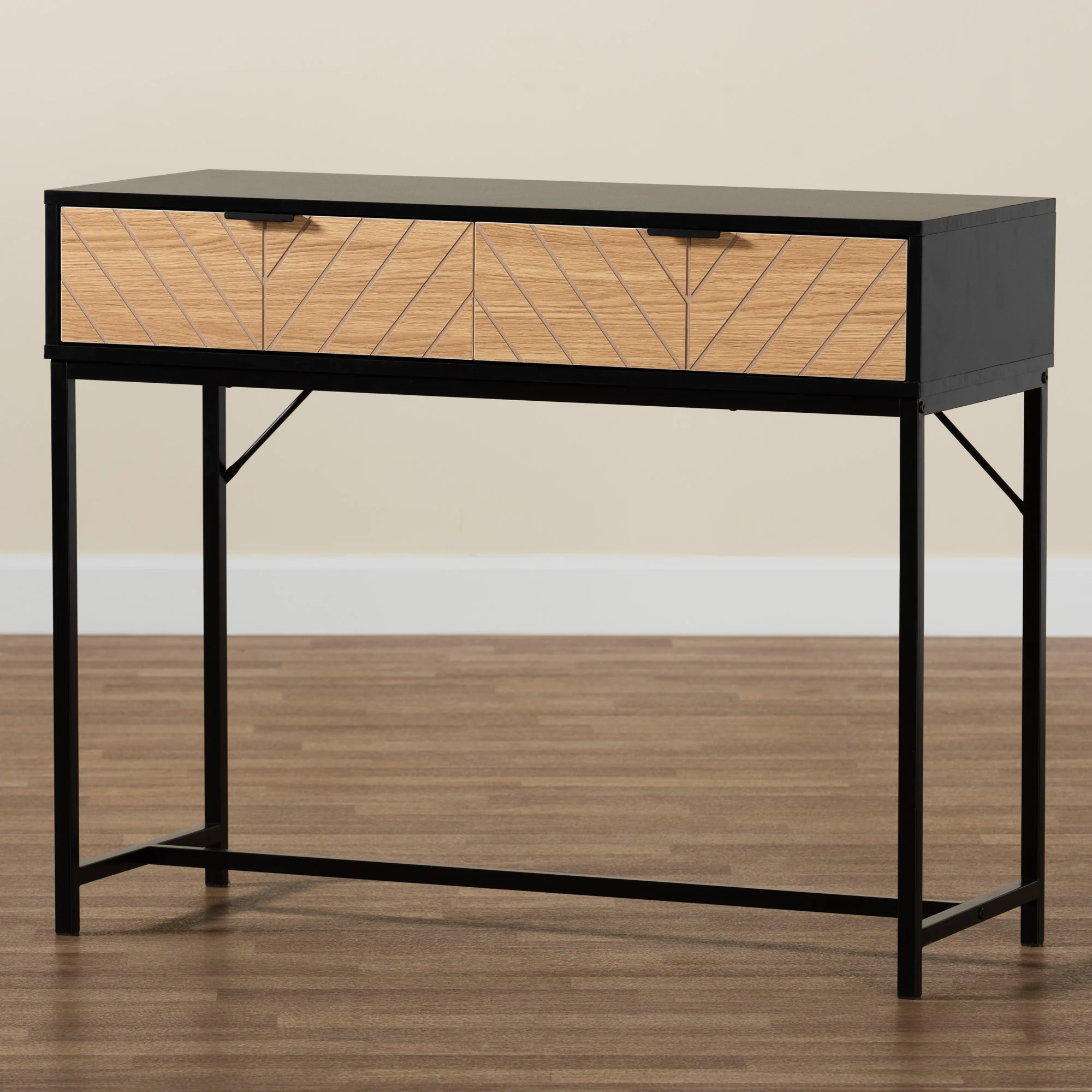 Baxton Studio Jacinth Modern Industrial Two-Tone Black and Natural Brown Finished Wood and Black Metal 2-Drawer Console Table - Image 9