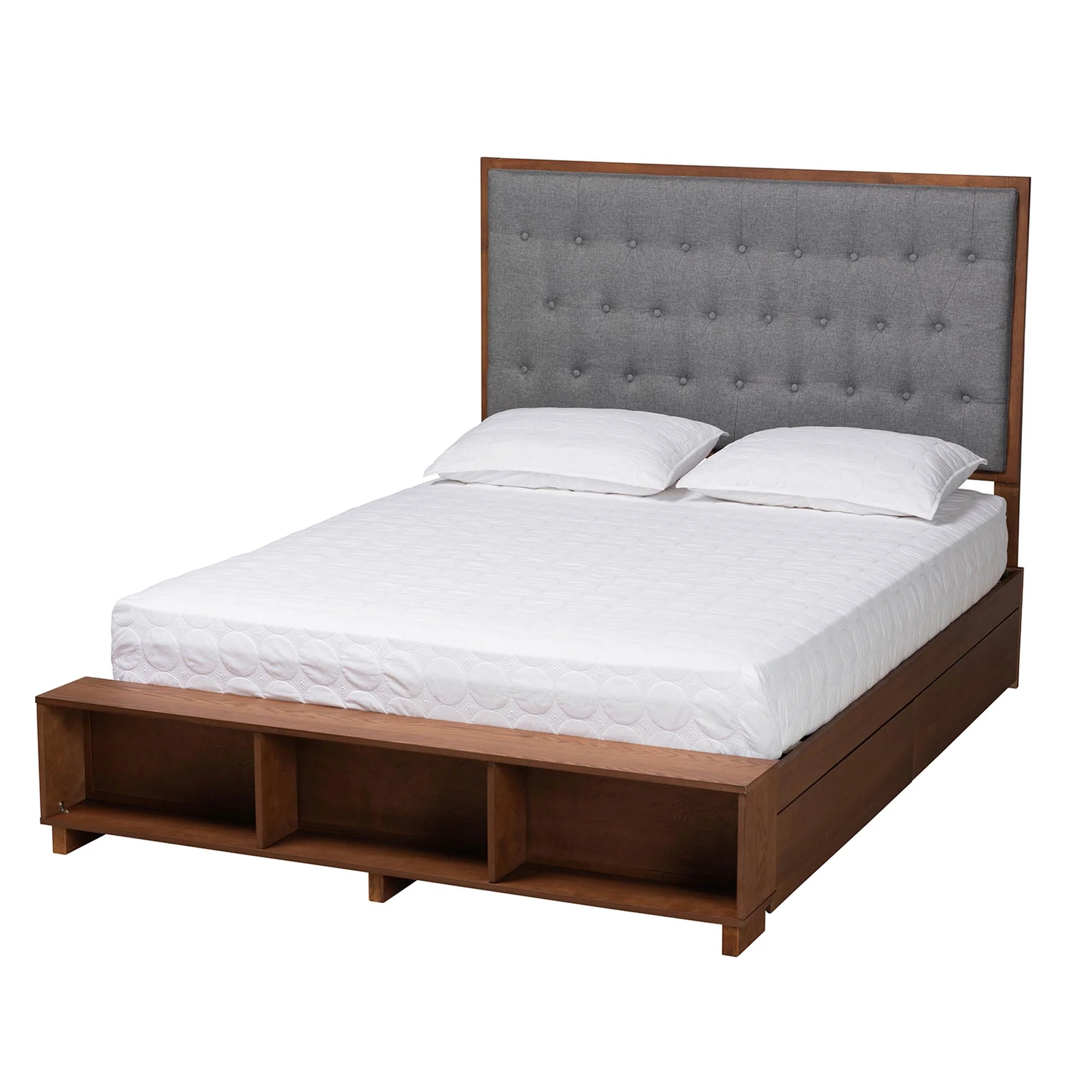 Baxton Studio Jalie Classic Transitional Grey Fabric and Walnut Brown Finished Wood King Size Platform Storage Bed - Image 5