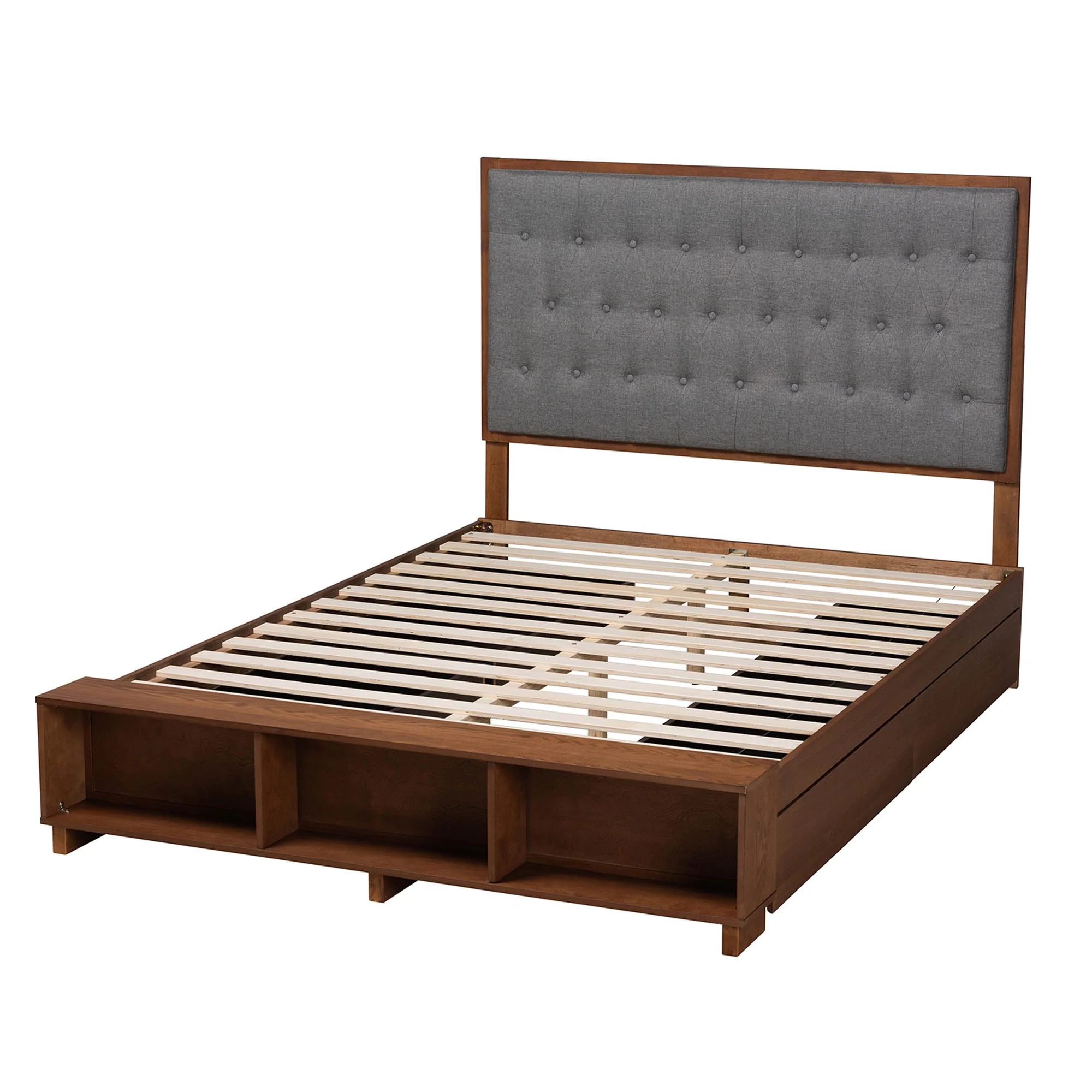 Baxton Studio Jalie Classic Transitional Grey Fabric and Walnut Brown Finished Wood King Size Platform Storage Bed - Image 8