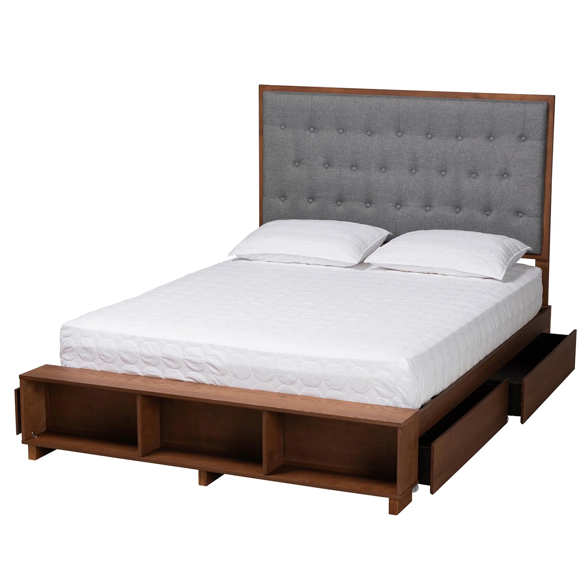 Baxton Studio Jalie Classic Transitional Grey Fabric and Walnut Brown Finished Wood Queen Size Platform Storage Bed - Image 6
