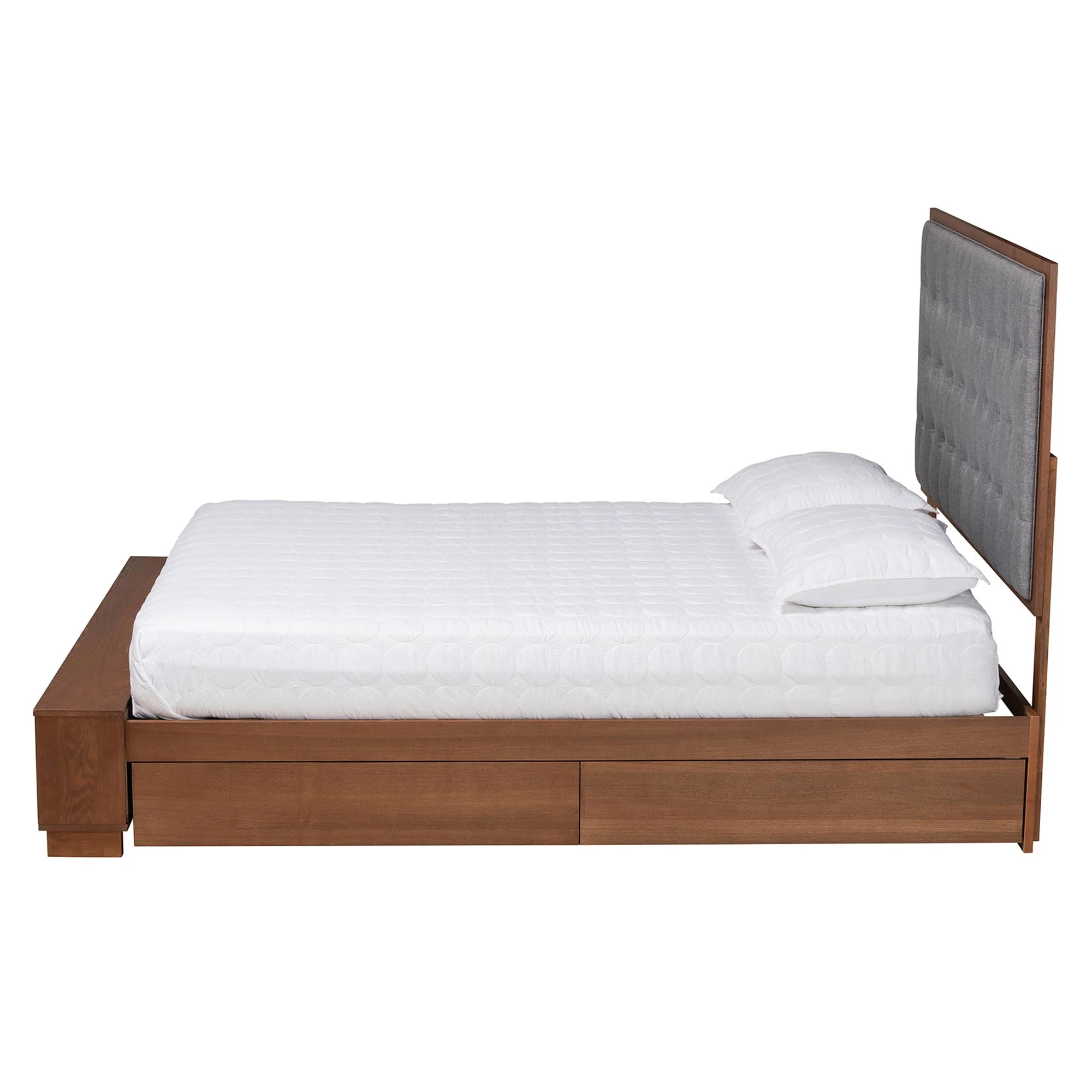 Baxton Studio Jalie Classic Transitional Grey Fabric and Walnut Brown Finished Wood Queen Size Platform Storage Bed - Image 7