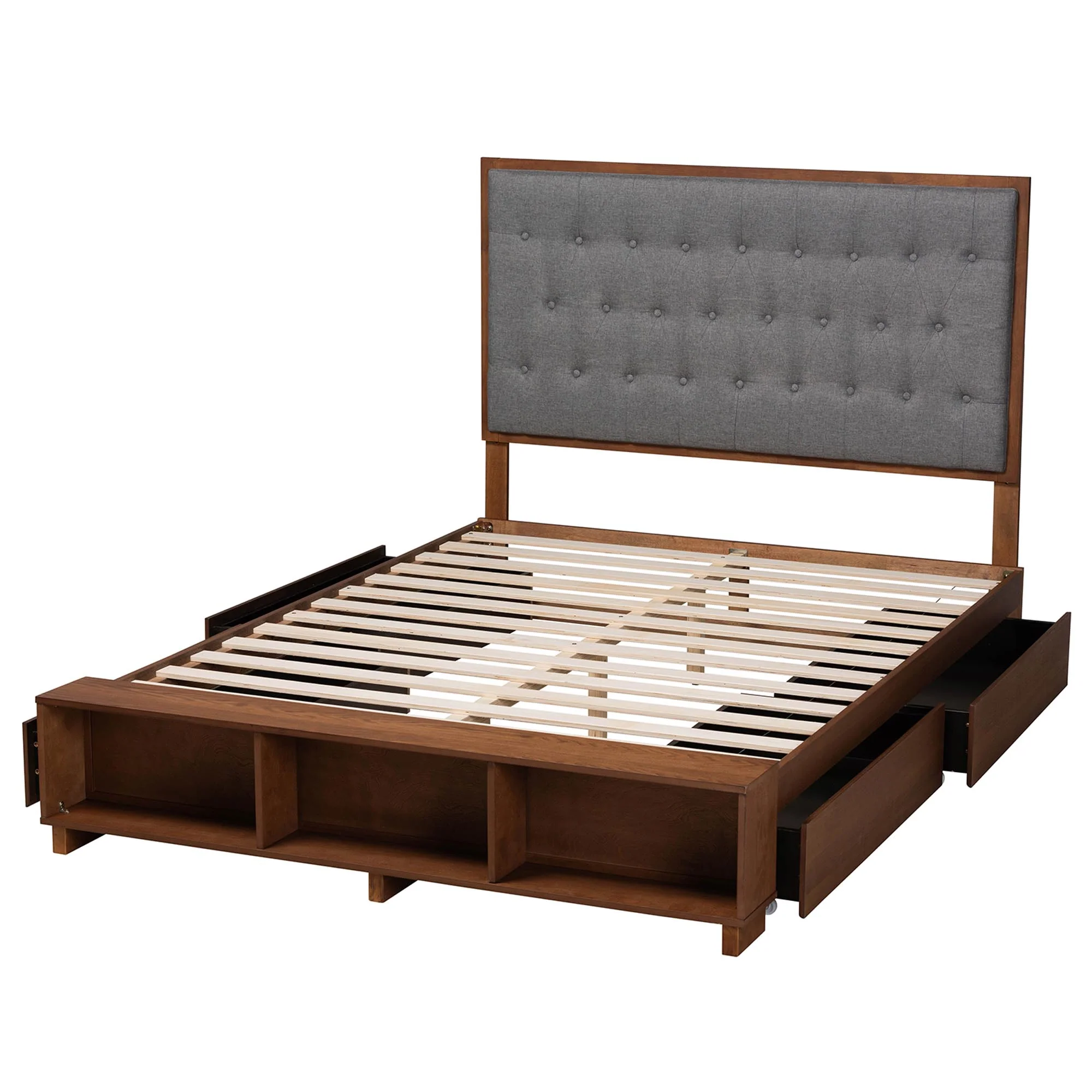 Baxton Studio Jalie Classic Transitional Grey Fabric and Walnut Brown Finished Wood Queen Size Platform Storage Bed - Image 9