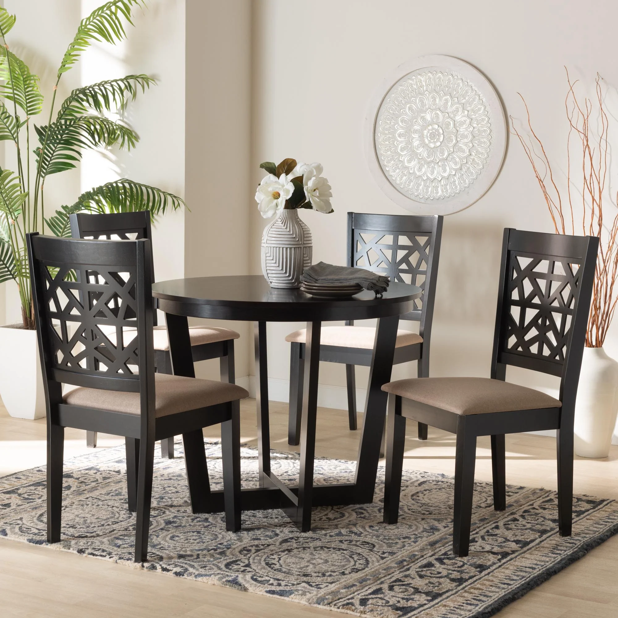 Baxton Studio Jamie Moden Grey Fabric and Dark Brown Finished Wood 5-Piece Dining Set - Image 11
