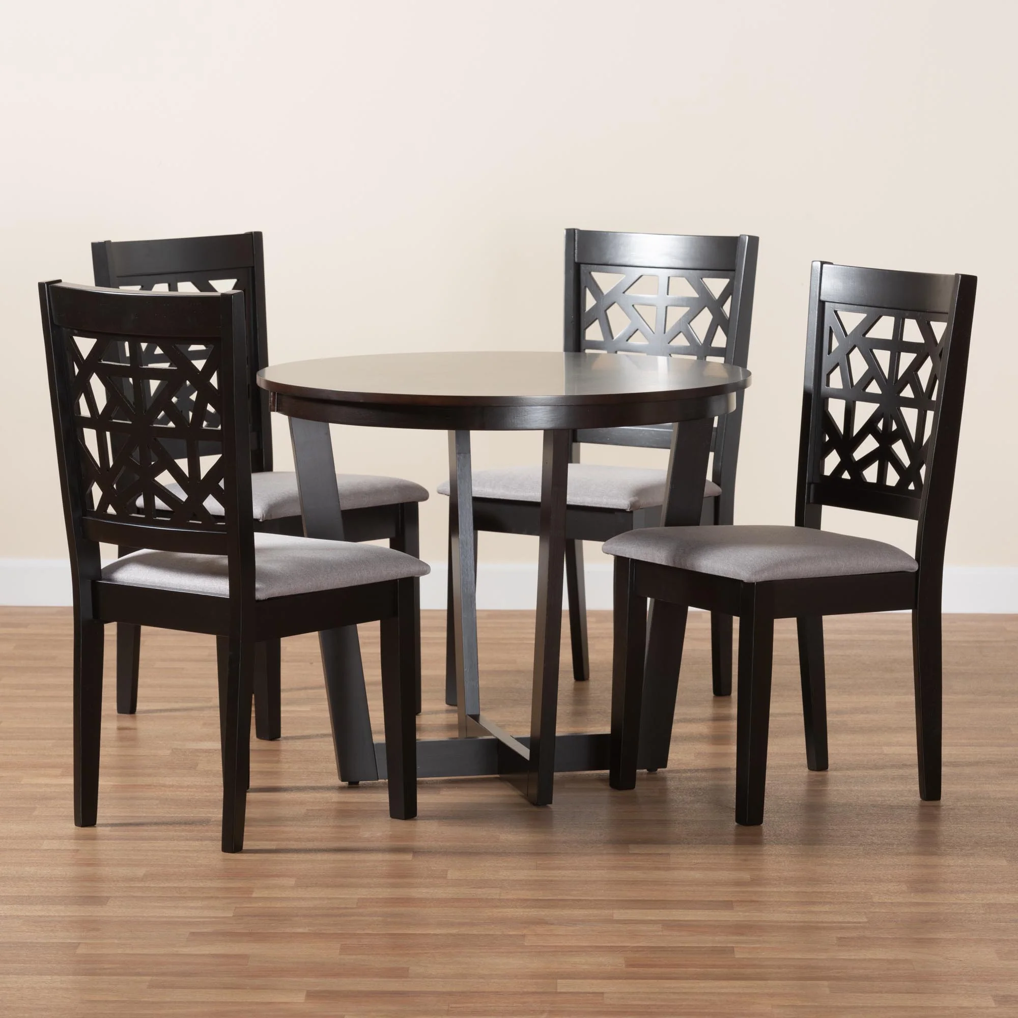 Baxton Studio Jamie Moden Grey Fabric and Dark Brown Finished Wood 5-Piece Dining Set - Image 2