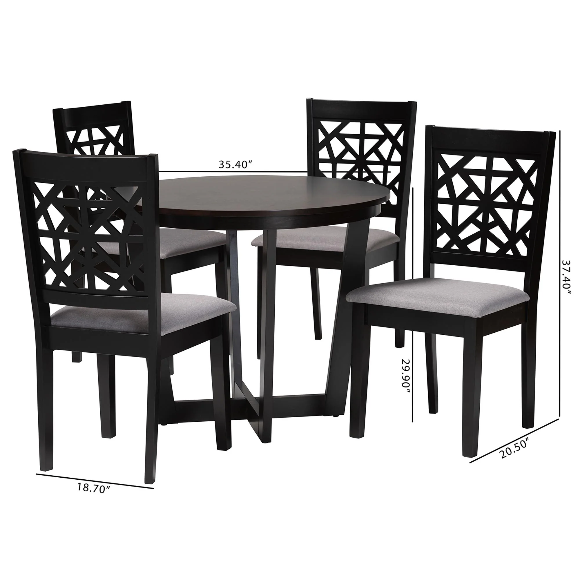Baxton Studio Jamie Moden Grey Fabric and Dark Brown Finished Wood 5-Piece Dining Set - Image 3