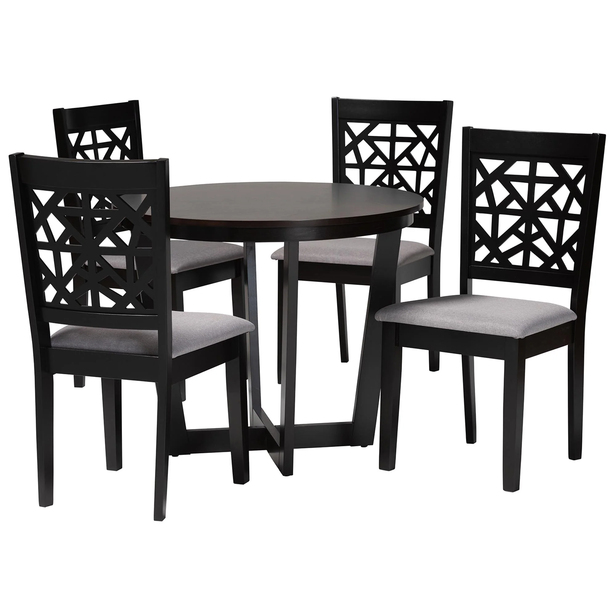 Baxton Studio Jamie Moden Grey Fabric and Dark Brown Finished Wood 5-Piece Dining Set - Image 4