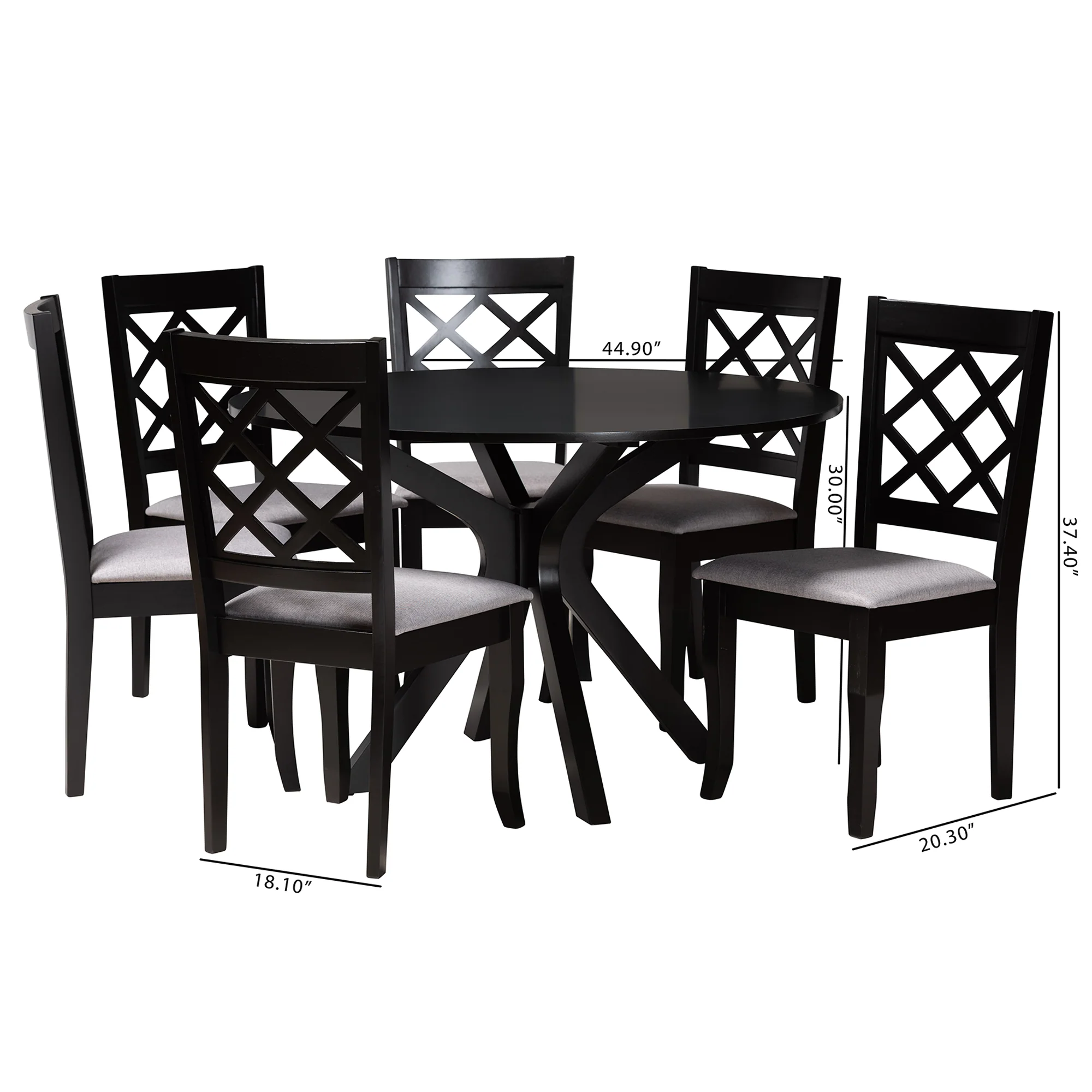 Baxton Studio Jana Modern Grey Fabric and Espresso Brown Finished Wood 7-Piece Dining Set - Image 10