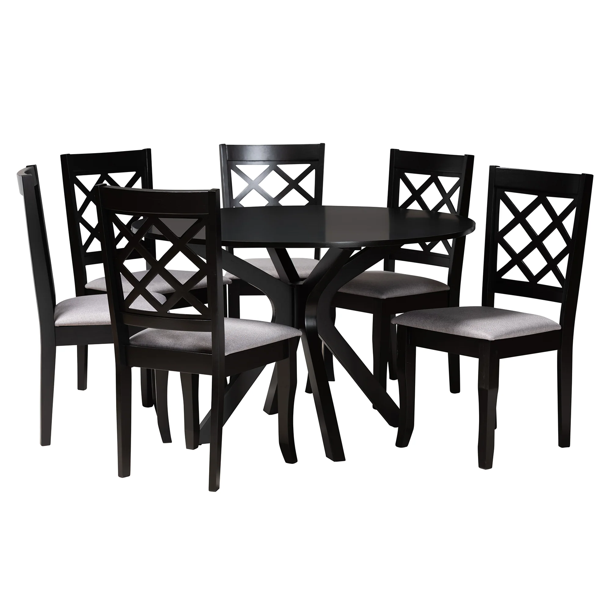 Baxton Studio Jana Modern Grey Fabric and Espresso Brown Finished Wood 7-Piece Dining Set - Image 2
