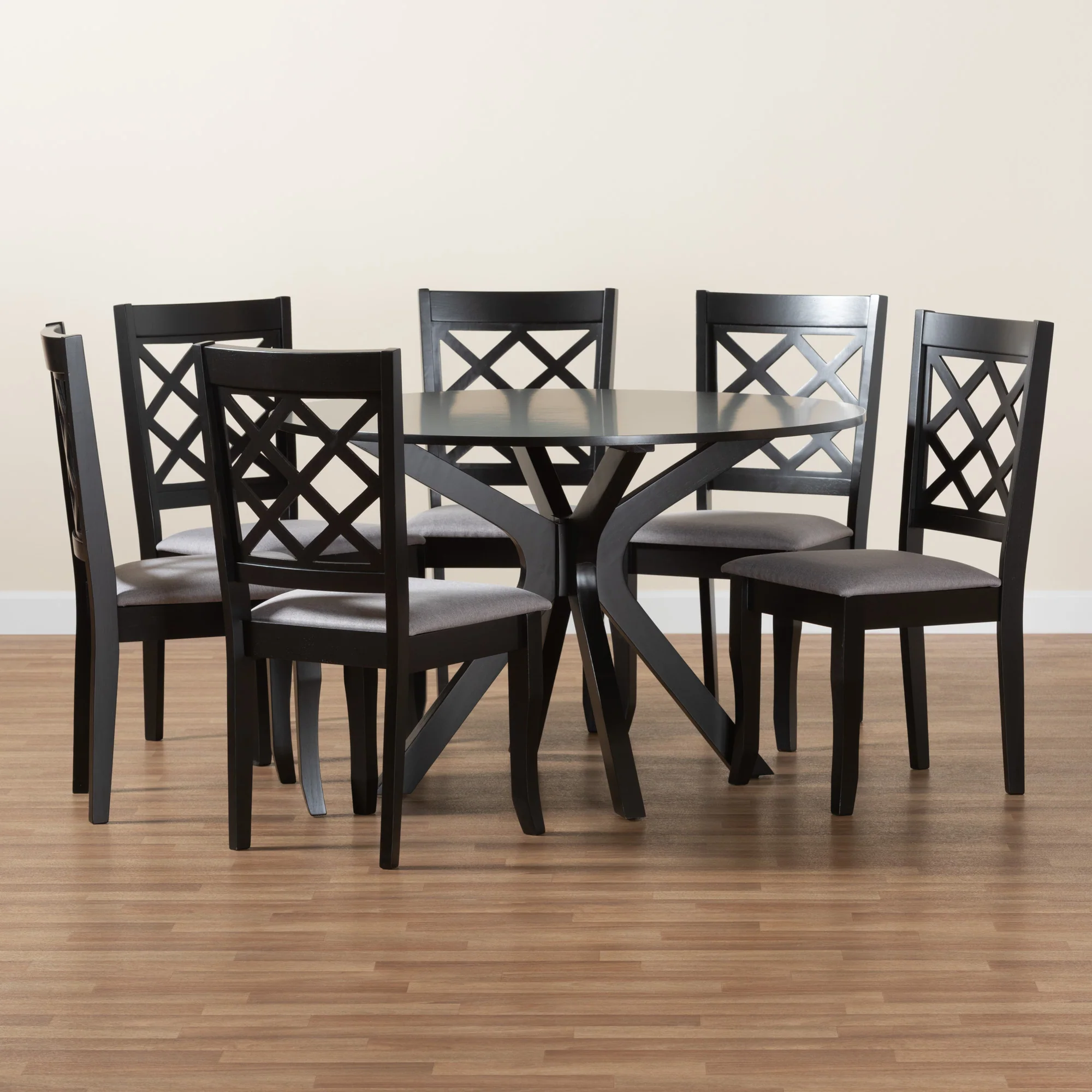 Baxton Studio Jana Modern Grey Fabric and Espresso Brown Finished Wood 7-Piece Dining Set - Image 9