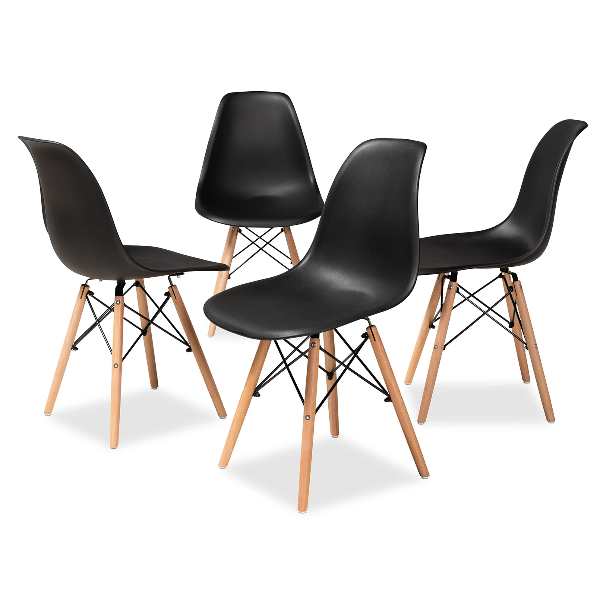 Baxton Studio Jaspen Modern and Contemporary Black Finished Polypropylene Plastic and Oak Brown Finished Wood 4-Piece Dining Chair Set - Image 2