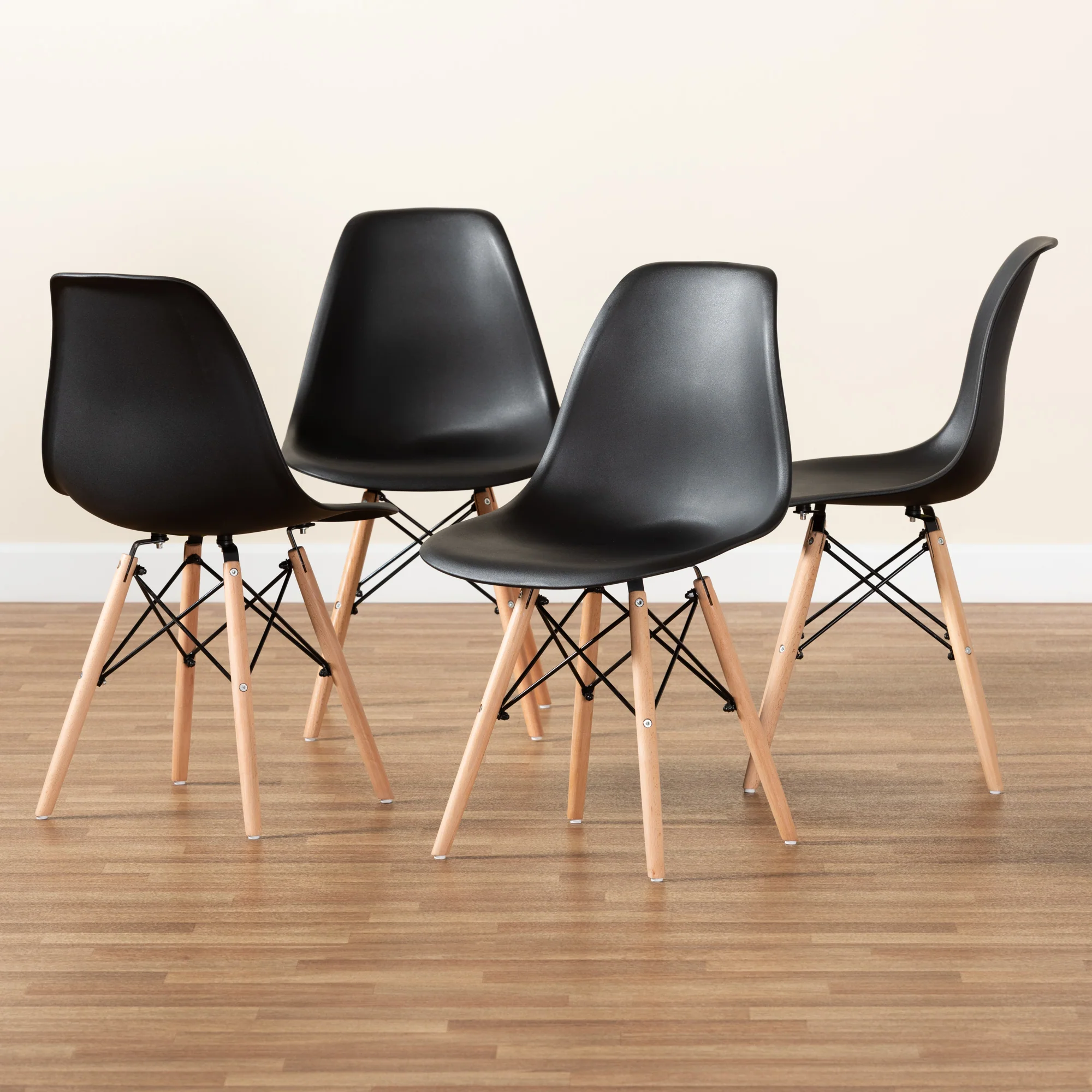 Baxton Studio Jaspen Modern and Contemporary Black Finished Polypropylene Plastic and Oak Brown Finished Wood 4-Piece Dining Chair Set - Image 7