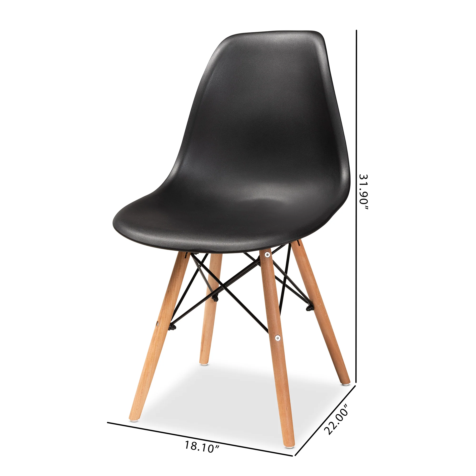 Baxton Studio Jaspen Modern and Contemporary Black Finished Polypropylene Plastic and Oak Brown Finished Wood 4-Piece Dining Chair Set - Image 8