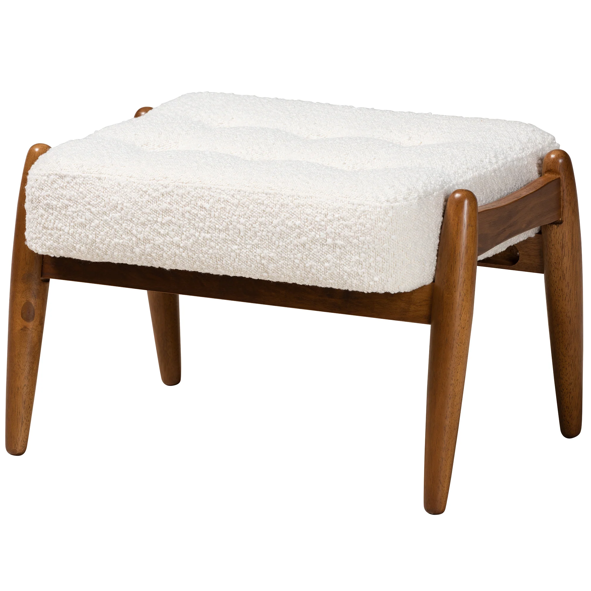 Baxton Studio Jeanine Japandi Cream Boucle Fabric and Walnut Brown Finished Rubberwood Ottoman Footstool - Image 2