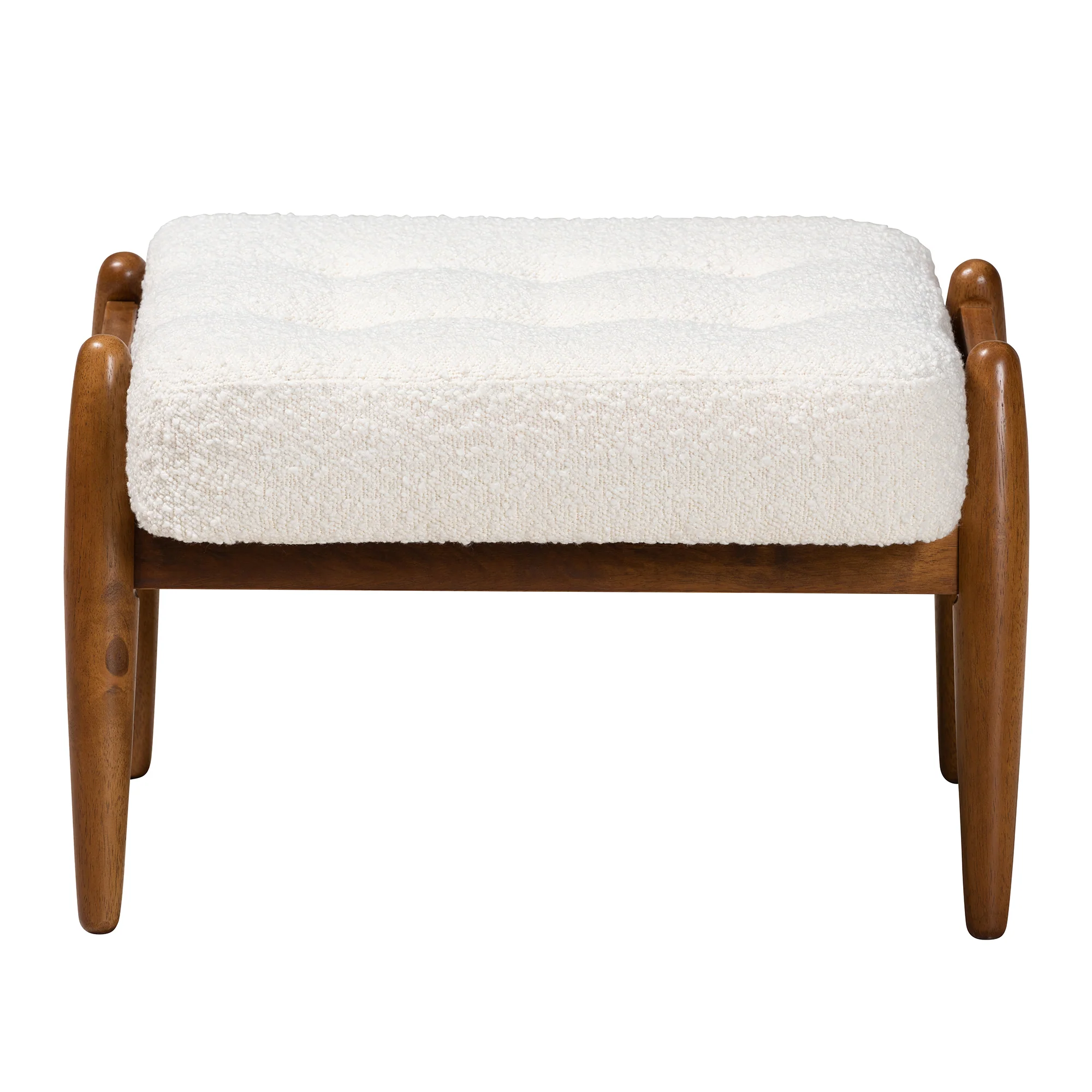 Baxton Studio Jeanine Japandi Cream Boucle Fabric and Walnut Brown Finished Rubberwood Ottoman Footstool - Image 3