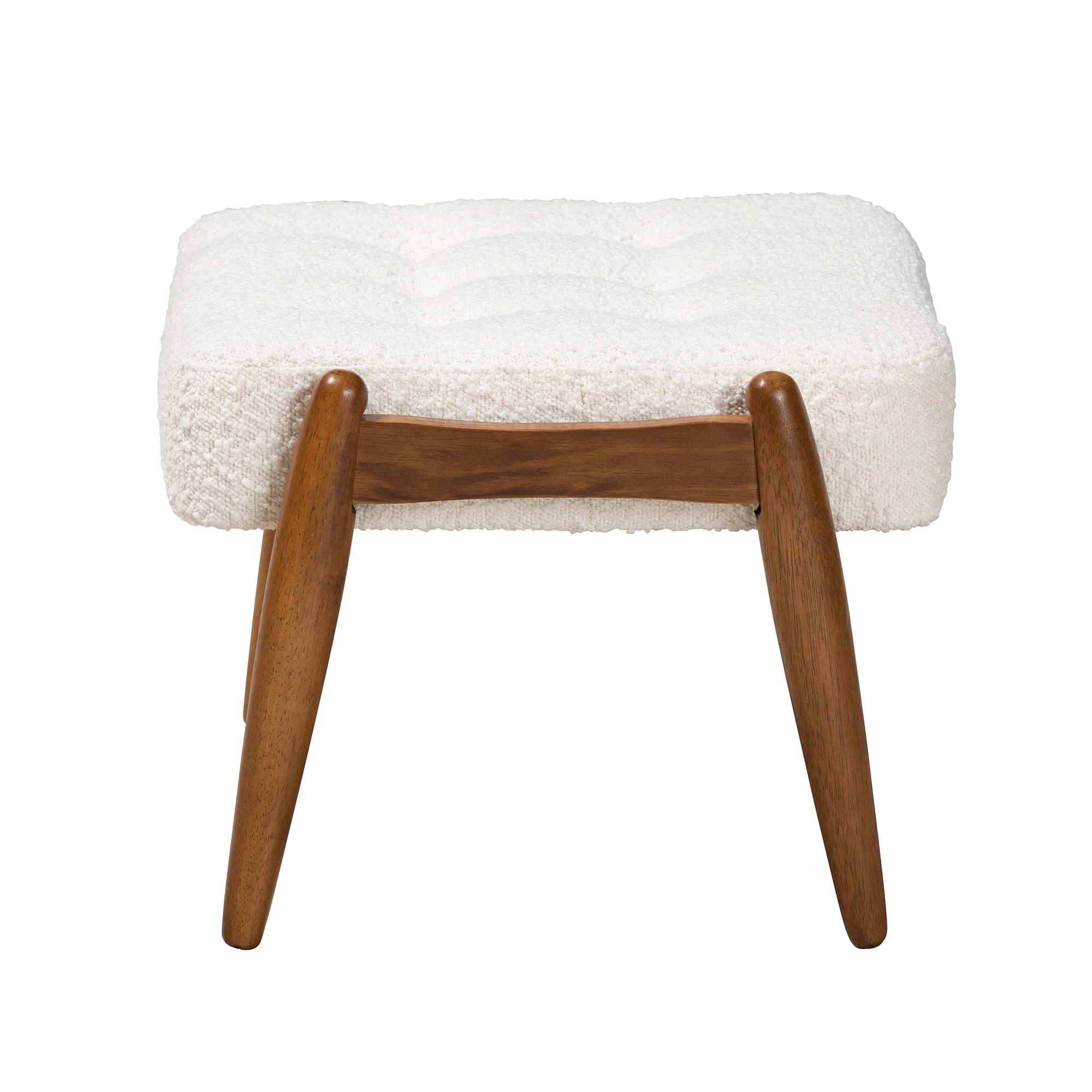 Baxton Studio Jeanine Japandi Cream Boucle Fabric and Walnut Brown Finished Rubberwood Ottoman Footstool - Image 4