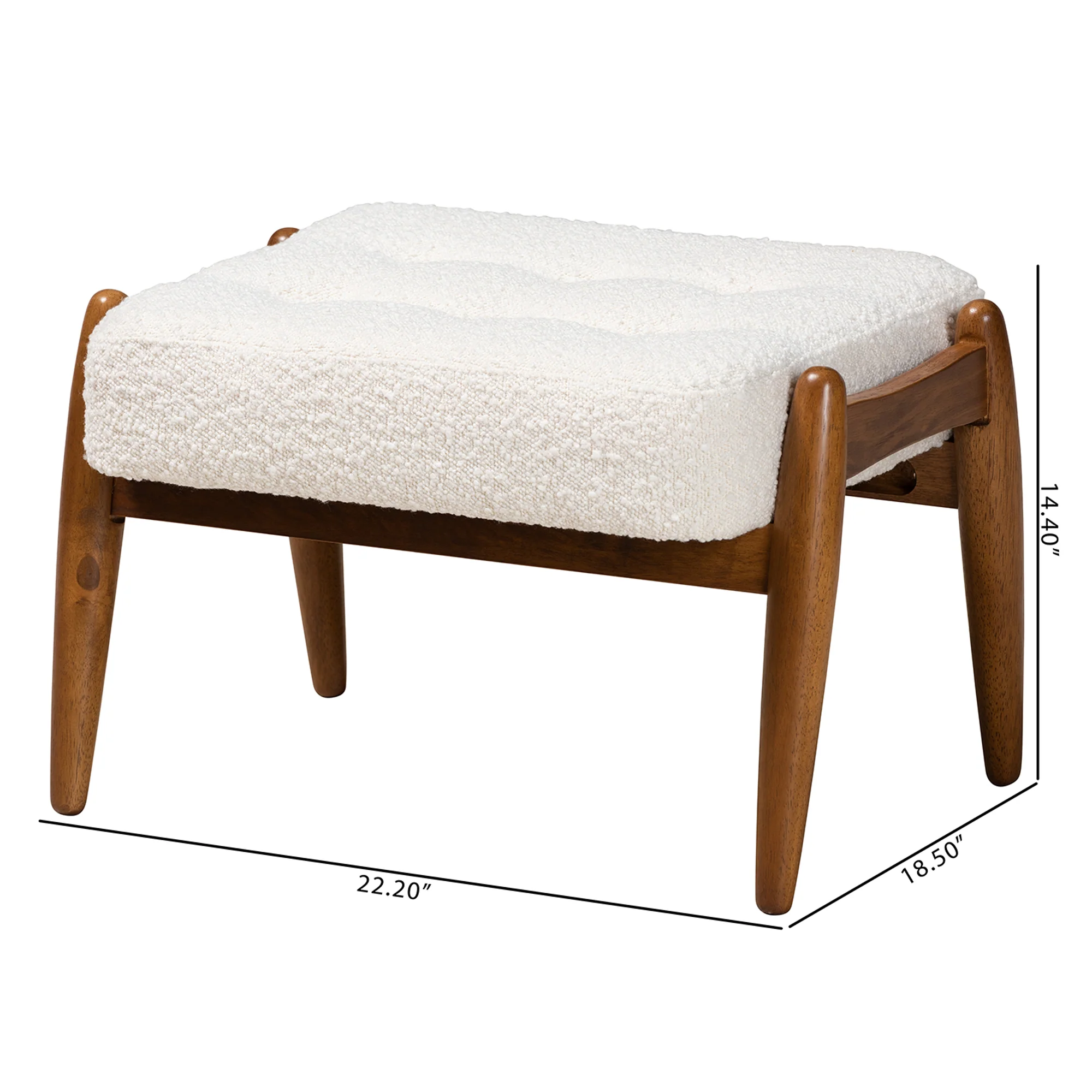 Baxton Studio Jeanine Japandi Cream Boucle Fabric and Walnut Brown Finished Rubberwood Ottoman Footstool - Image 8