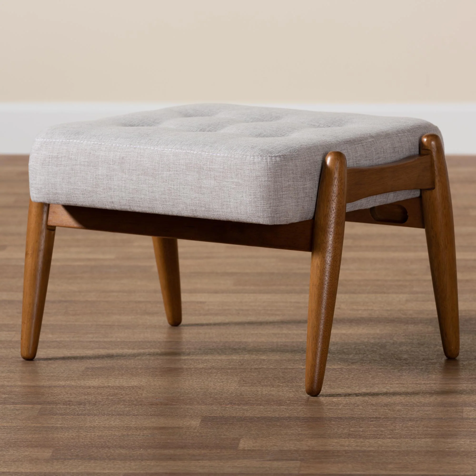 Baxton Studio Jeanine Japandi Dark Grey Fabric and Walnut Brown Finished Wood Ottoman Footstool - Image 15