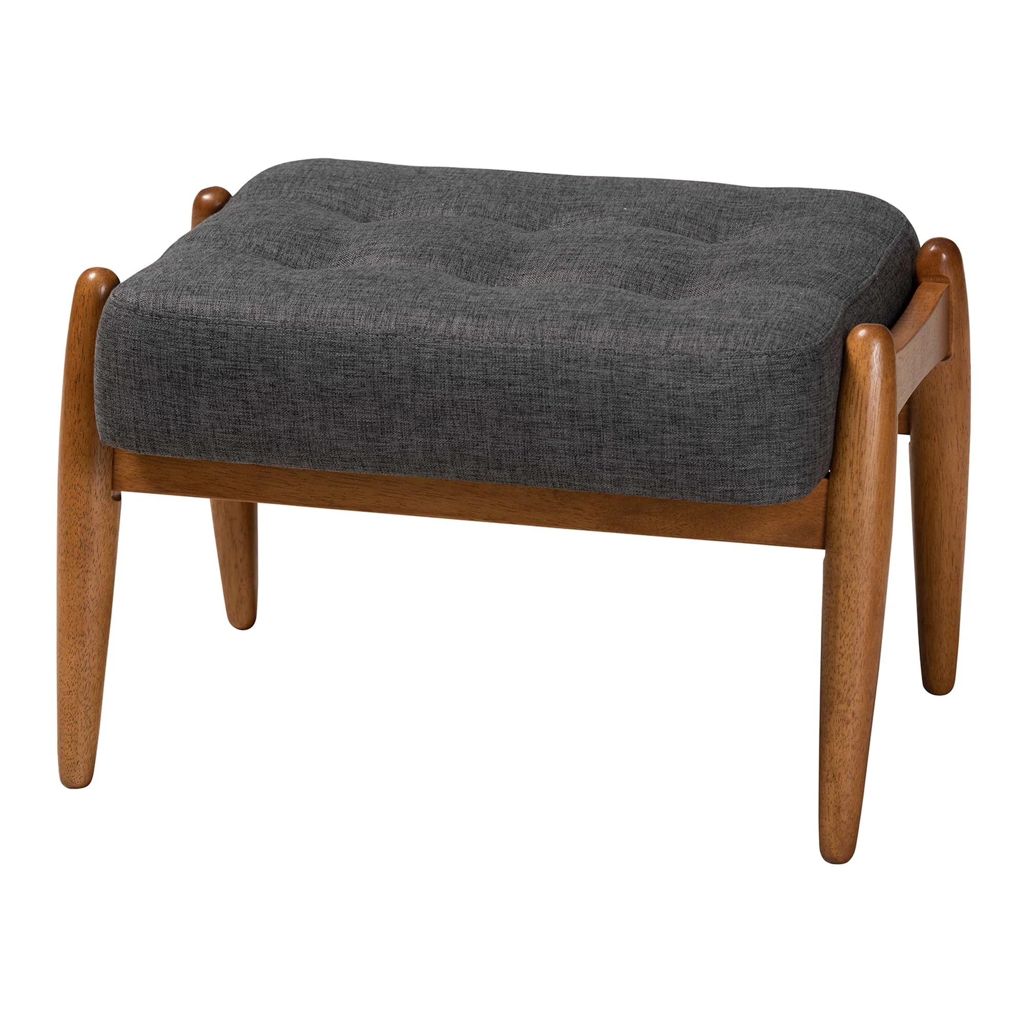 Baxton Studio Jeanine Japandi Dark Grey Fabric and Walnut Brown Finished Wood Ottoman Footstool - Image 2