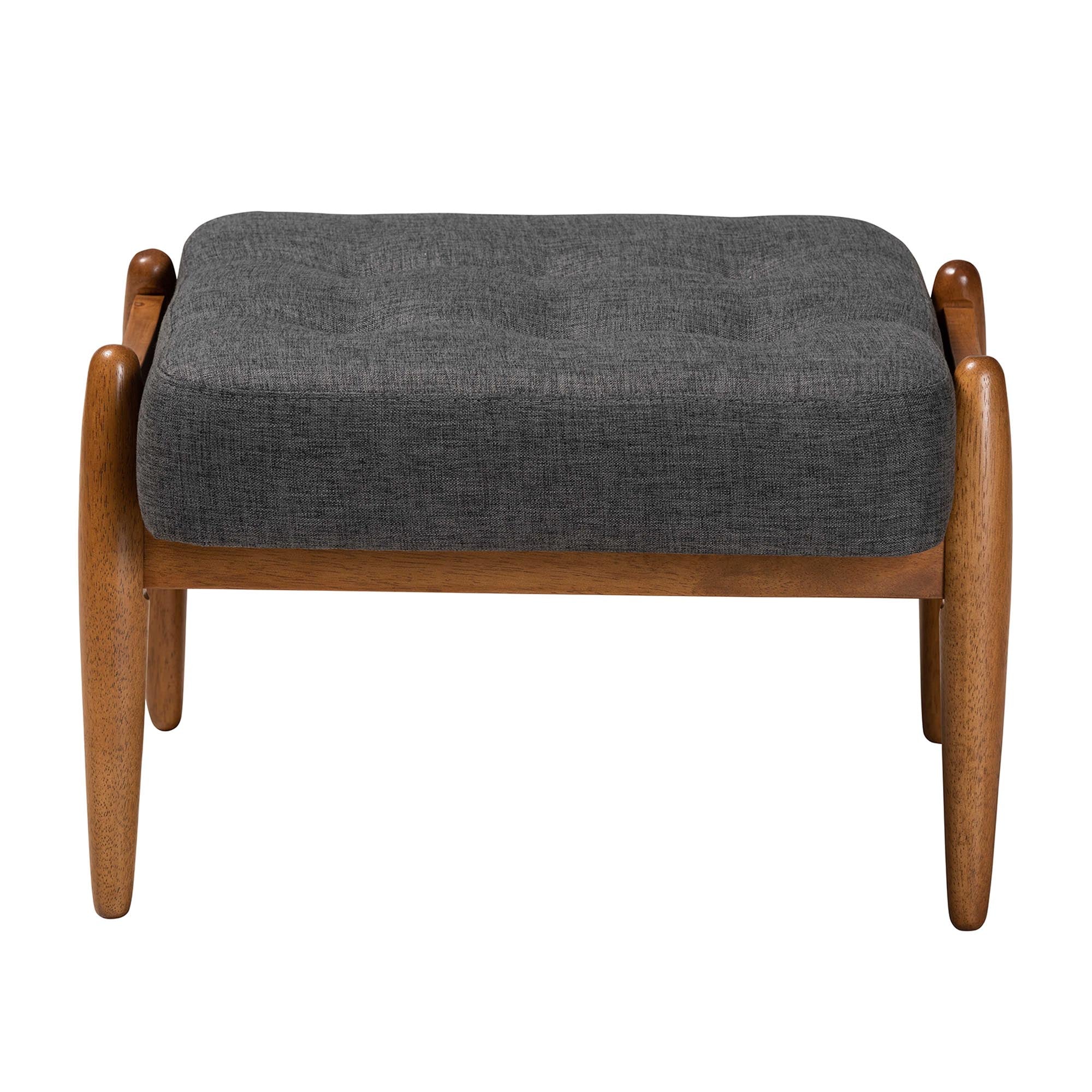 Baxton Studio Jeanine Japandi Dark Grey Fabric and Walnut Brown Finished Wood Ottoman Footstool - Image 3