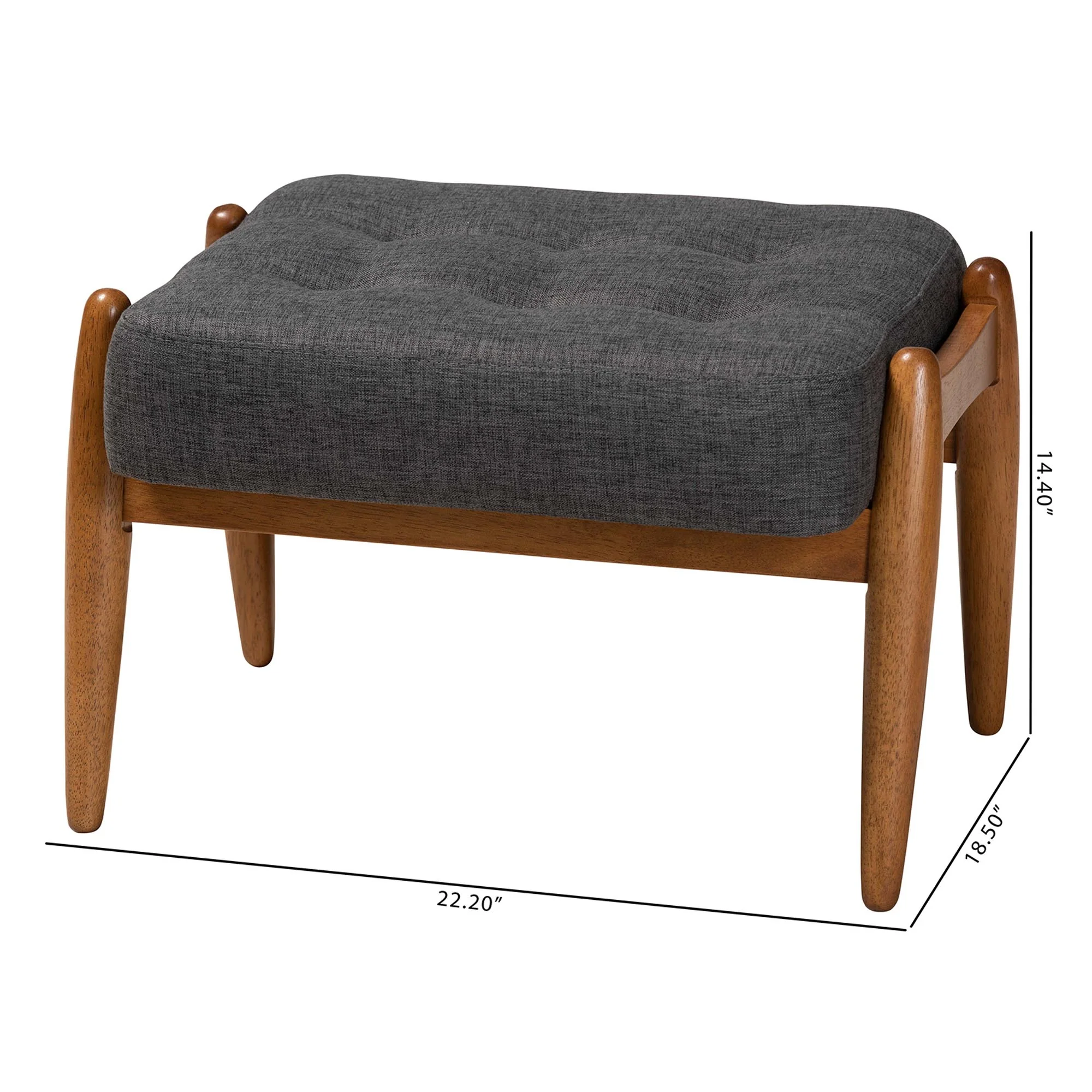 Baxton Studio Jeanine Japandi Dark Grey Fabric and Walnut Brown Finished Wood Ottoman Footstool - Image 8