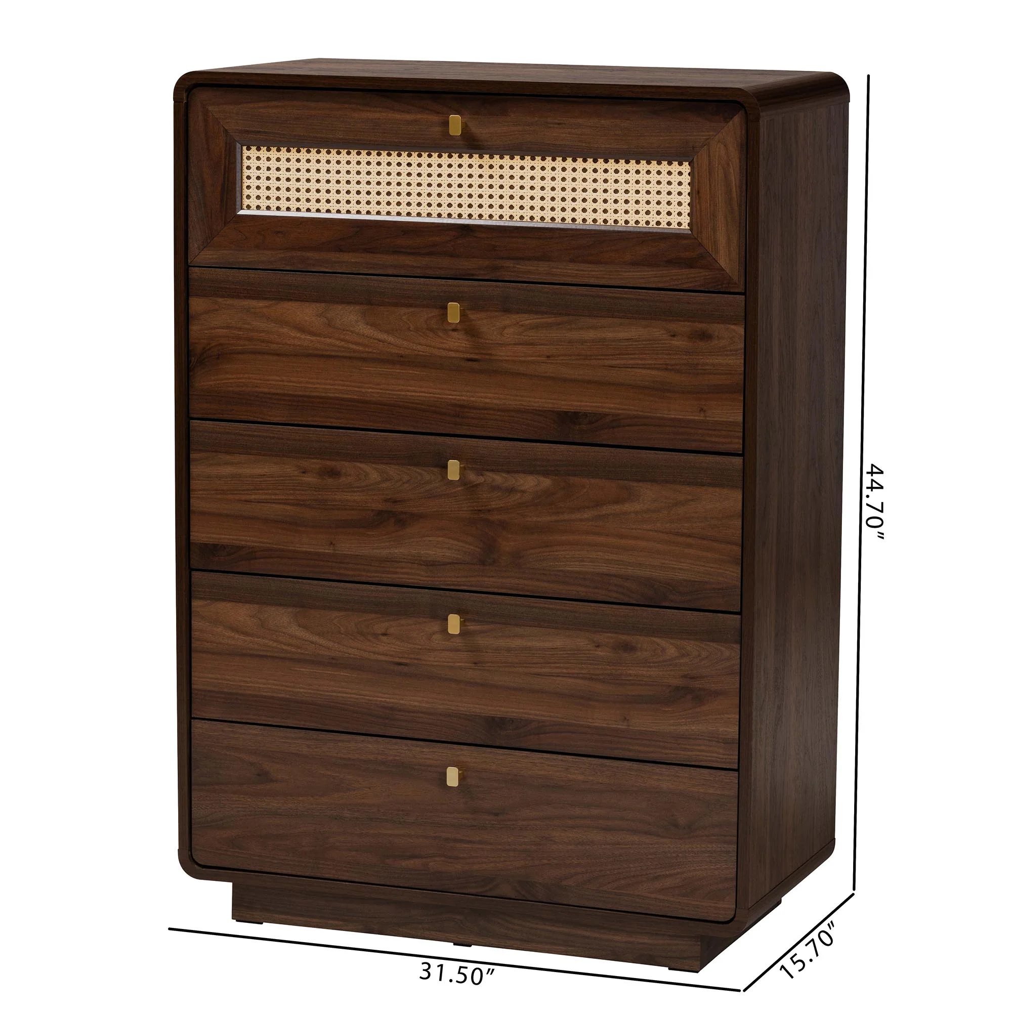 Baxton Studio Jenibelle Classic Walnut Brown Wood 5-Drawer Chest with Rattan Drawer - Image 10