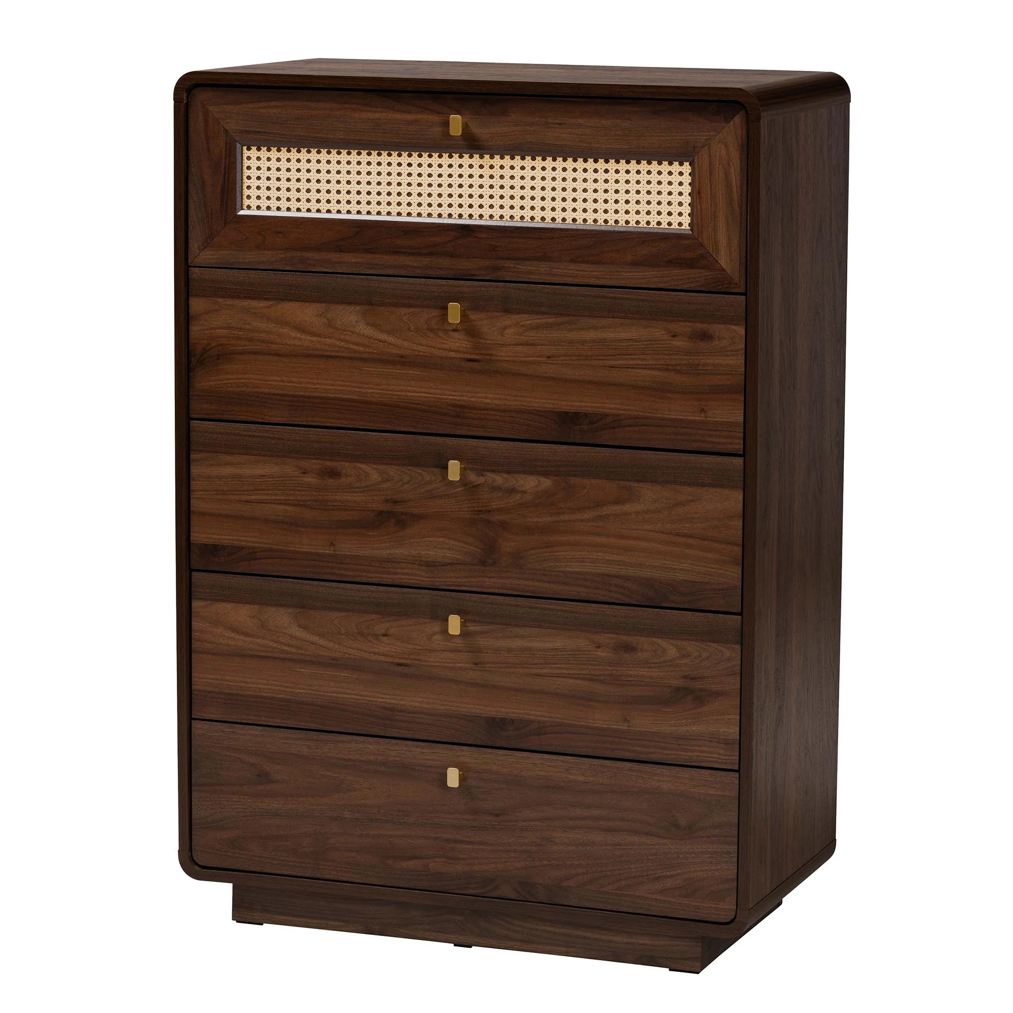 Baxton Studio Jenibelle Classic Walnut Brown Wood 5-Drawer Chest with Rattan Drawer - Image 2