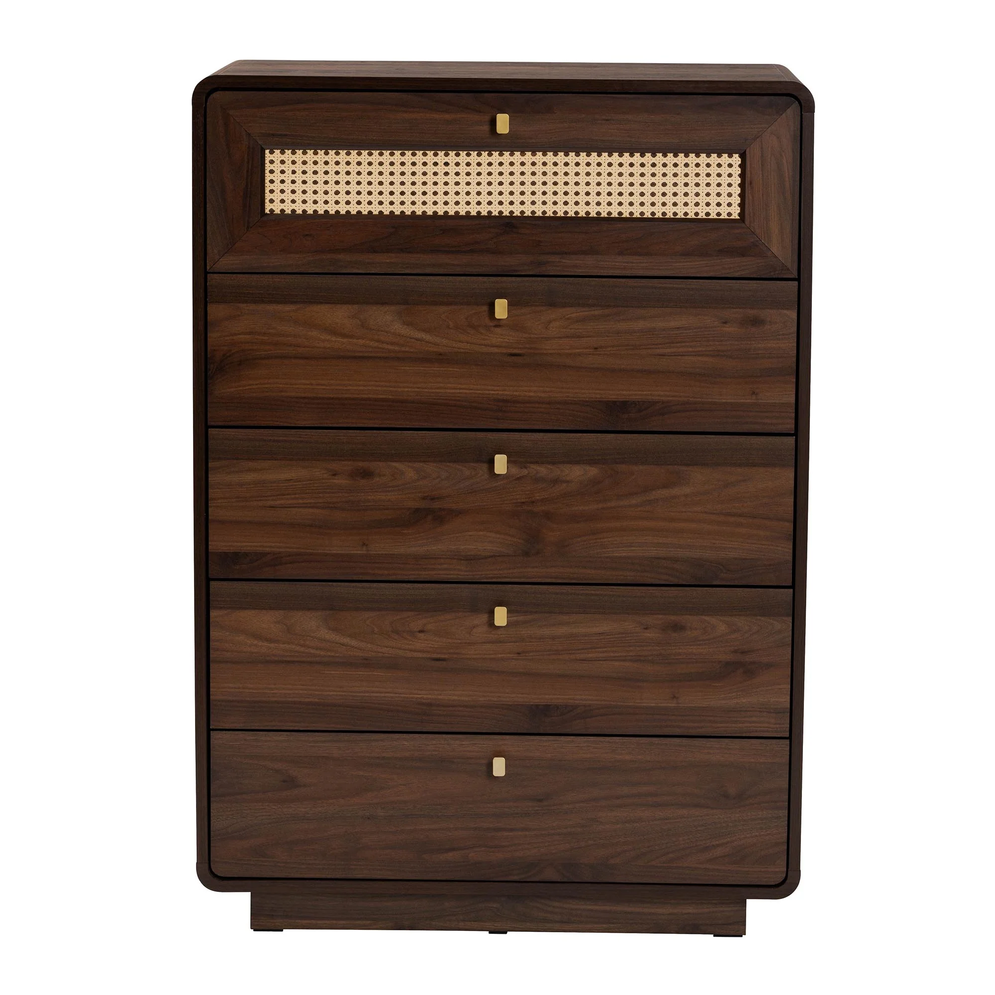 Baxton Studio Jenibelle Classic Walnut Brown Wood 5-Drawer Chest with Rattan Drawer - Image 4
