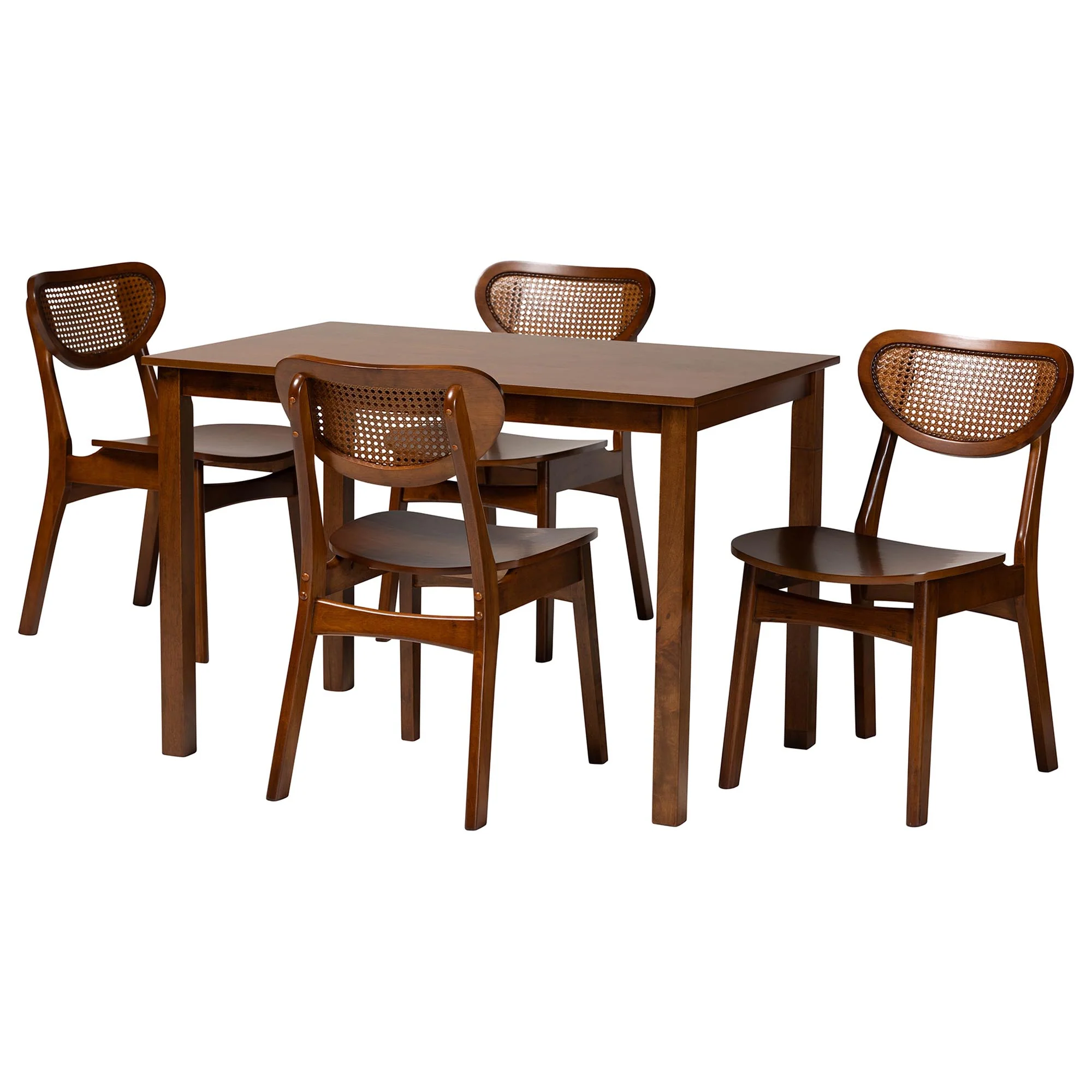 Baxton Studio Jeriah Mid-Century Modern Walnut Brown Finished Wood and Woven Rattan 5-Piece Dining Set - Image 2