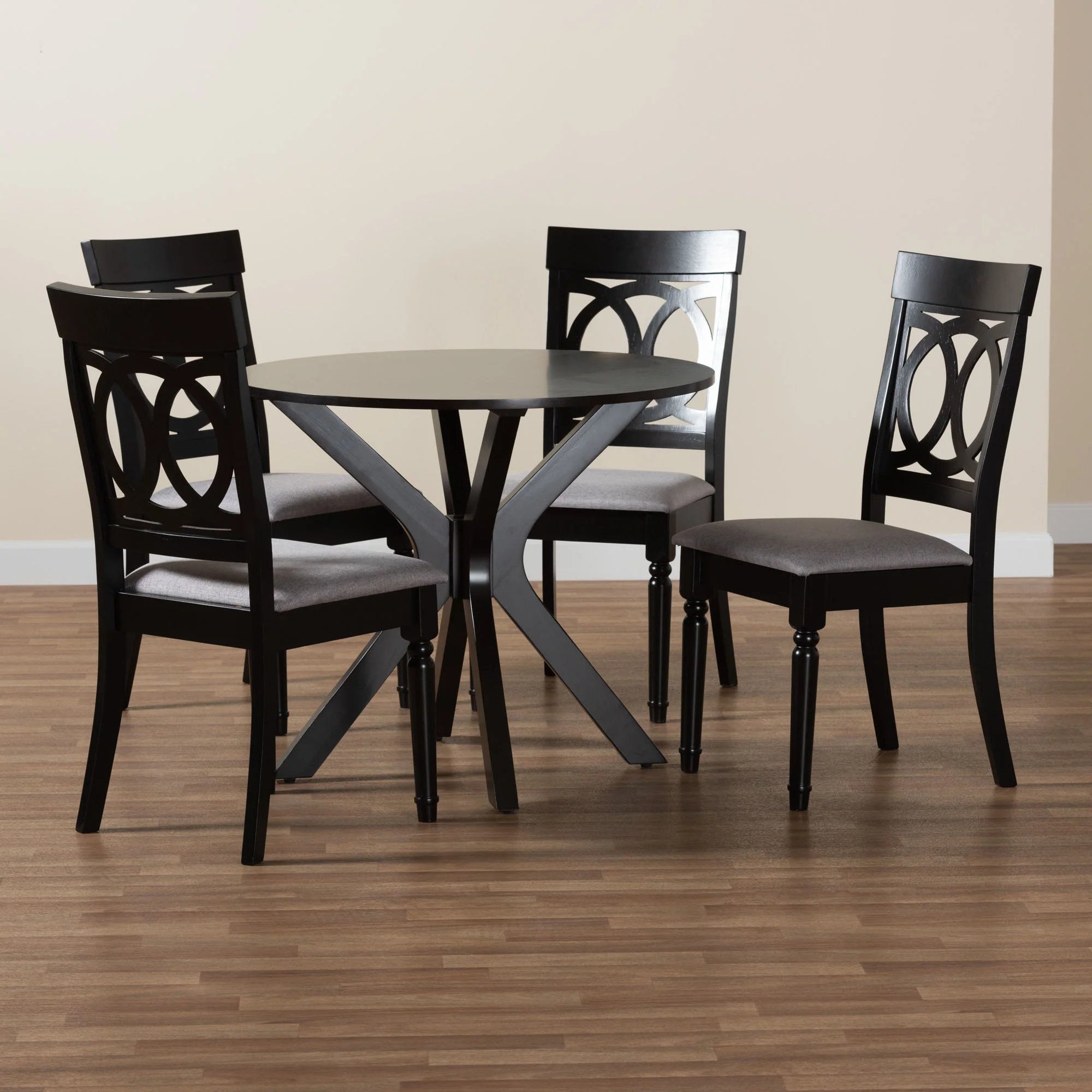 Baxton Studio Jessie Modern Grey Fabric and Dark Brown Finished Wood 5-Piece Dining Set - Image 2