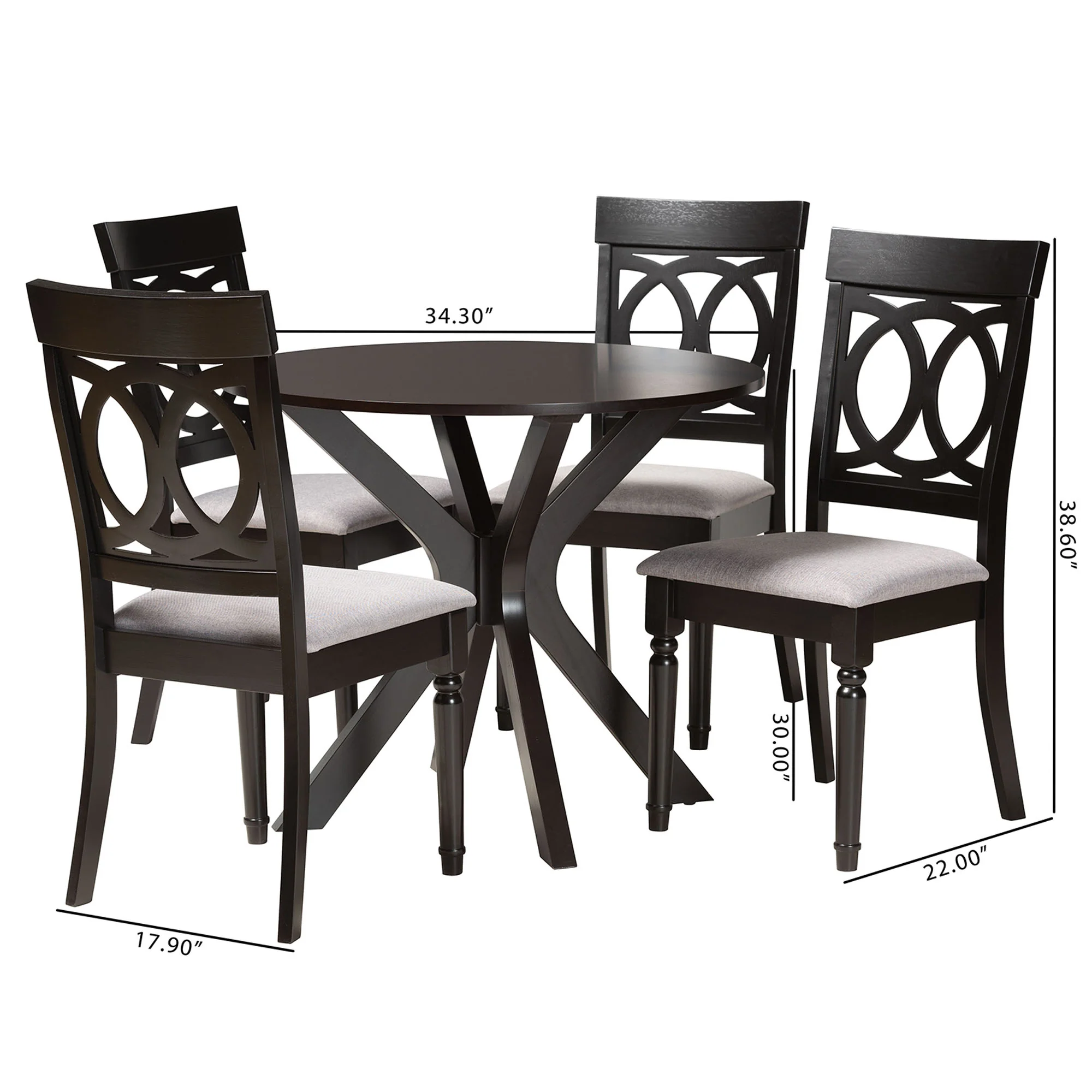 Baxton Studio Jessie Modern Grey Fabric and Dark Brown Finished Wood 5-Piece Dining Set - Image 3