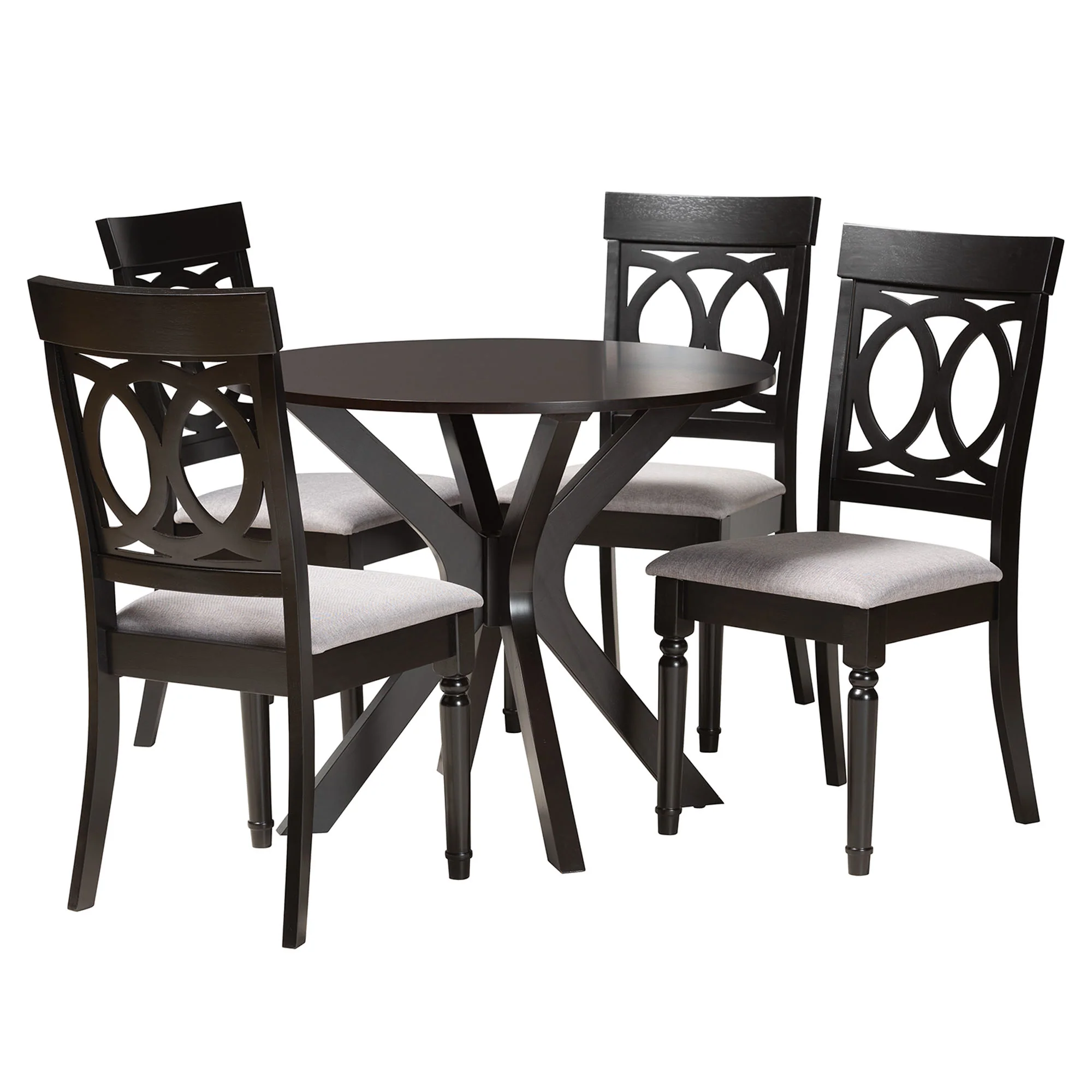 Baxton Studio Jessie Modern Grey Fabric and Dark Brown Finished Wood 5-Piece Dining Set - Image 4