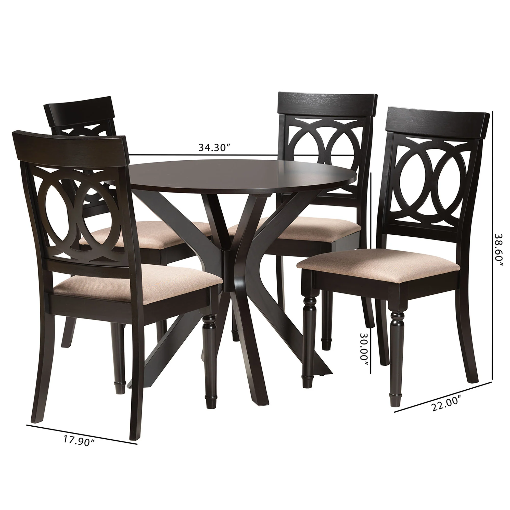 Baxton Studio Jessie Modern Sand Fabric and Dark Brown Finished Wood 5-Piece Dining Set - Image 10