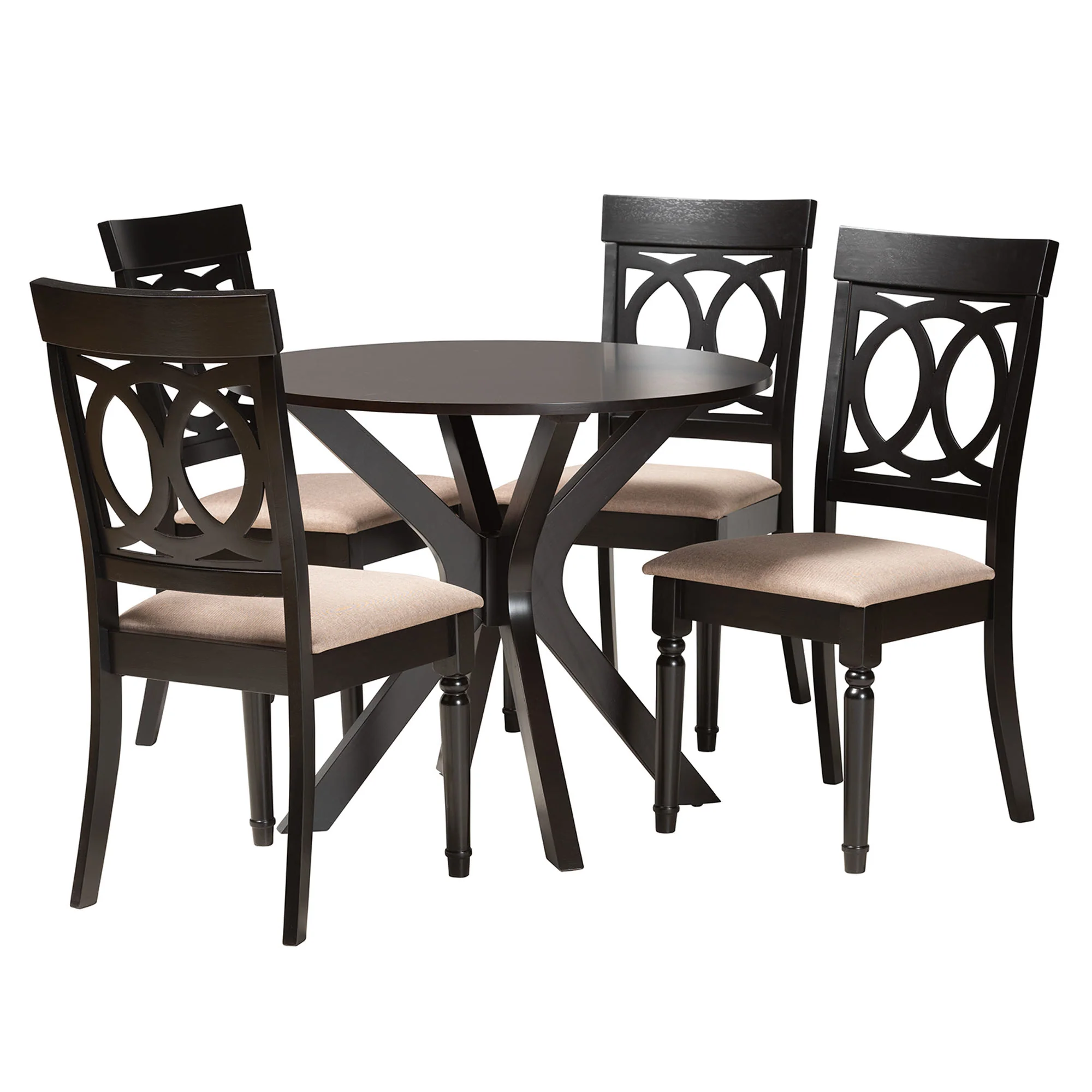 Baxton Studio Jessie Modern Sand Fabric and Dark Brown Finished Wood 5-Piece Dining Set - Image 2